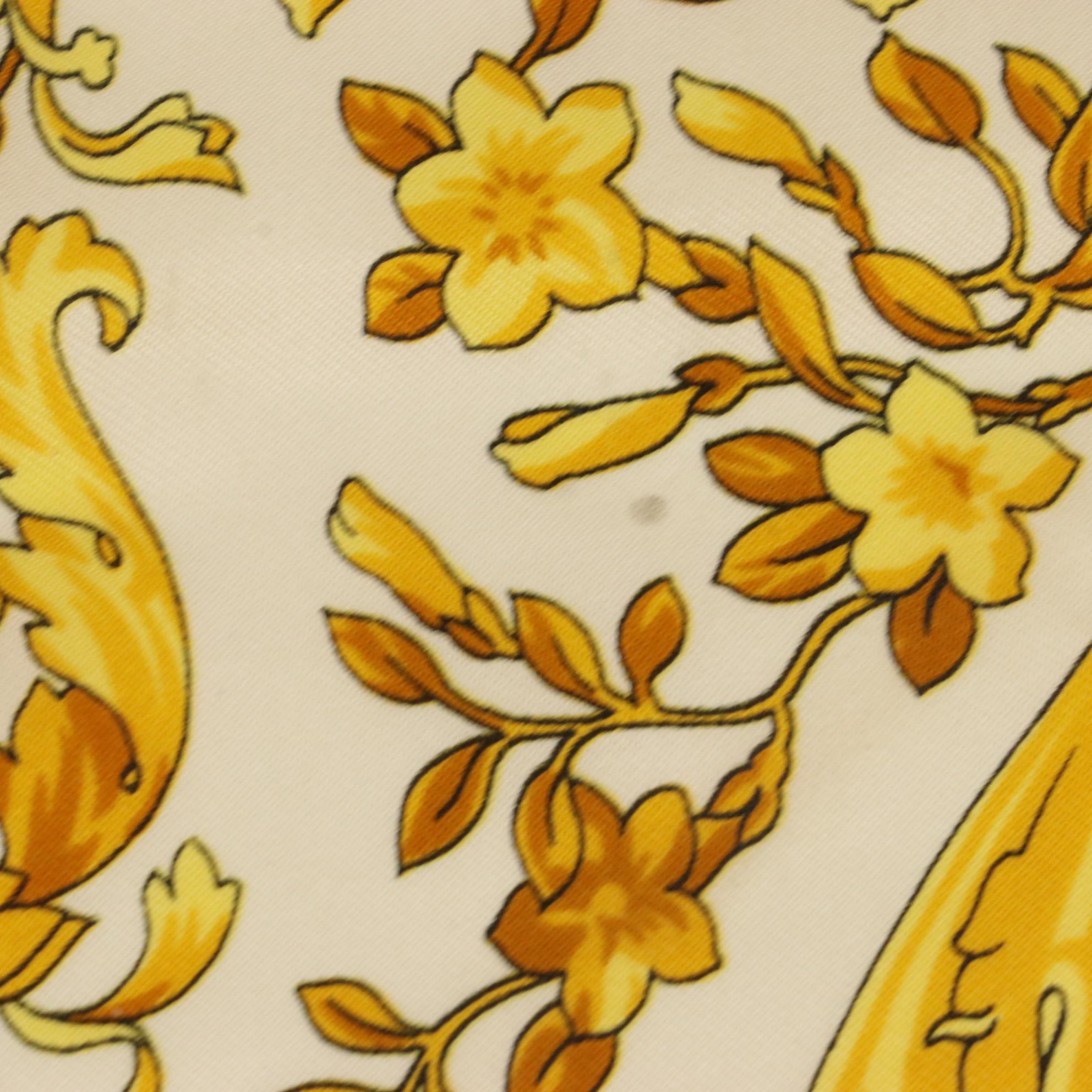 Versace White and Gold Barocco Print Scarf 90 in Silk Twill