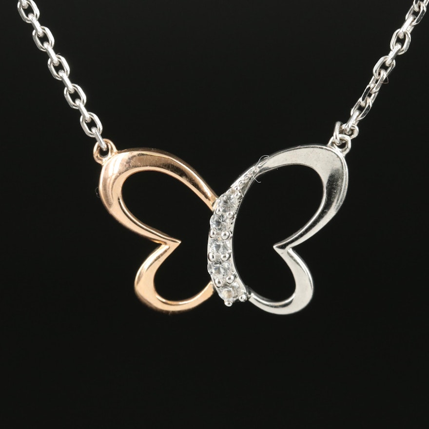 Sterling White Sapphire Pendant Necklace with 10K Rose Gold Accent