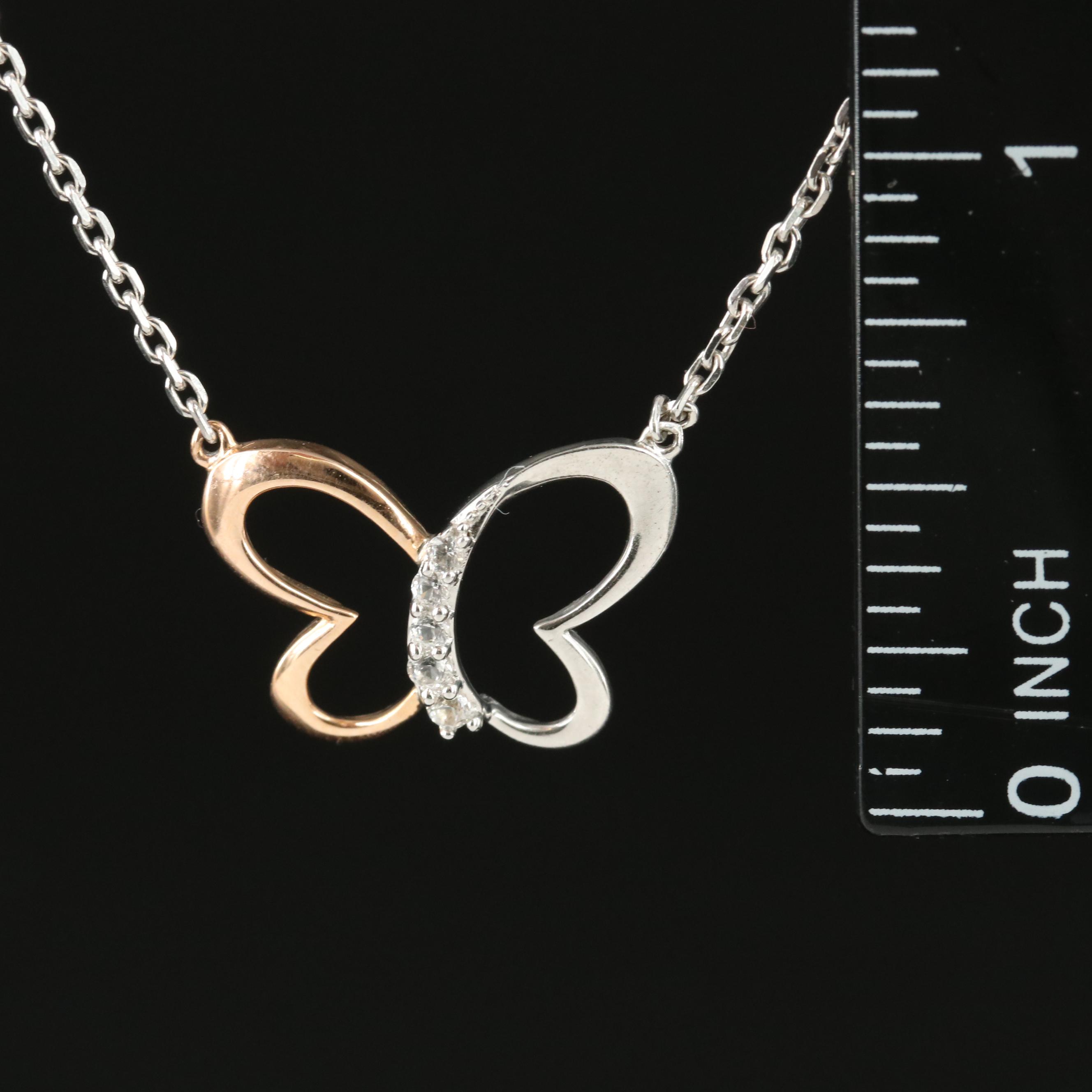 Sterling White Sapphire Pendant Necklace with 10K Rose Gold Accent