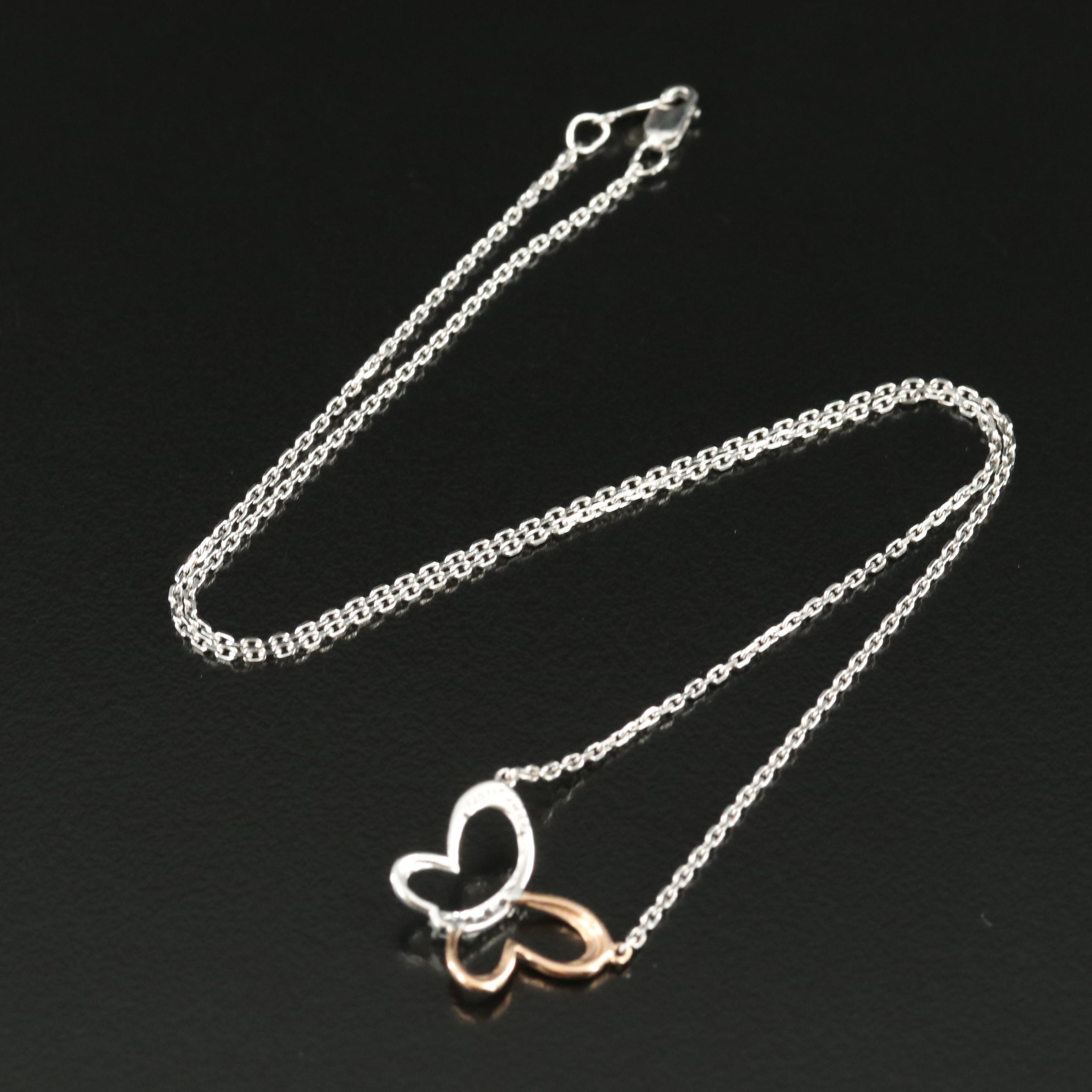 Sterling White Sapphire Pendant Necklace with 10K Rose Gold Accent