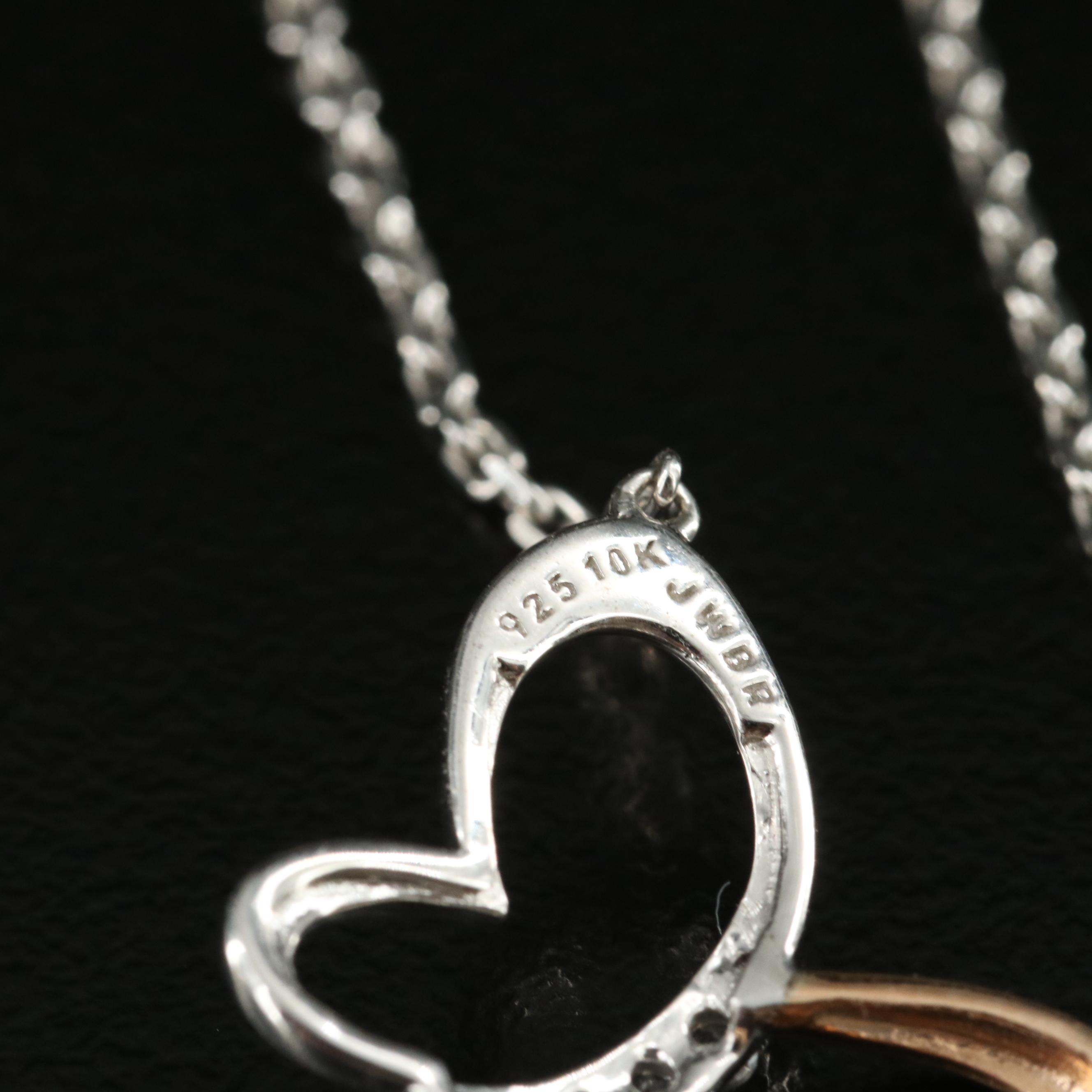 Sterling White Sapphire Pendant Necklace with 10K Rose Gold Accent