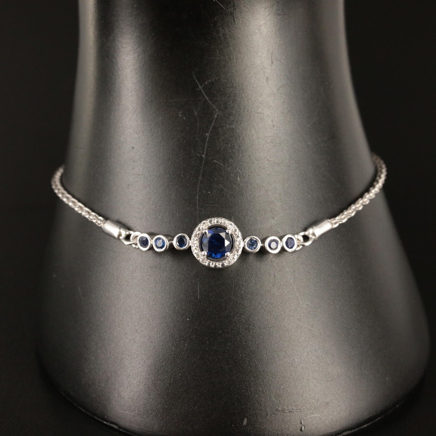 Sterling Blue and White Sapphire Bolo Bracelet