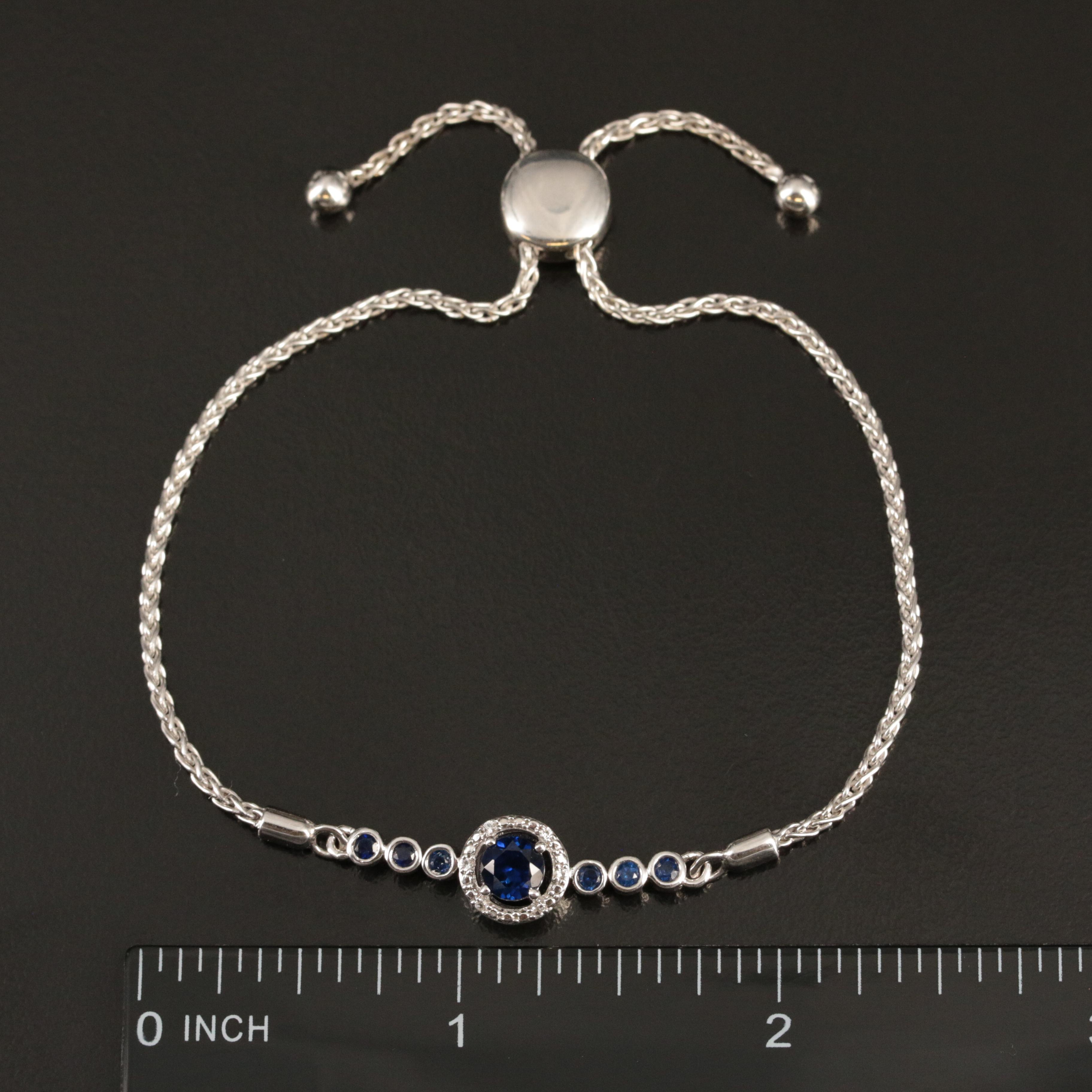 Sterling Blue and White Sapphire Bolo Bracelet