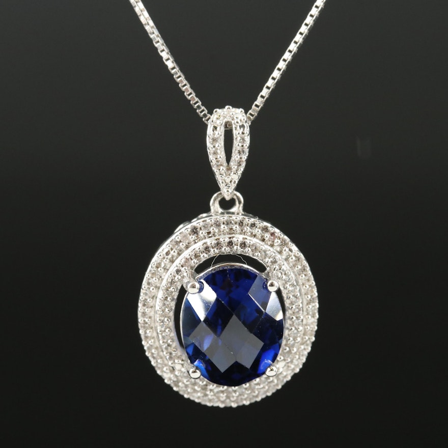 Sterling Sapphire and White Sapphire Pendant Necklace