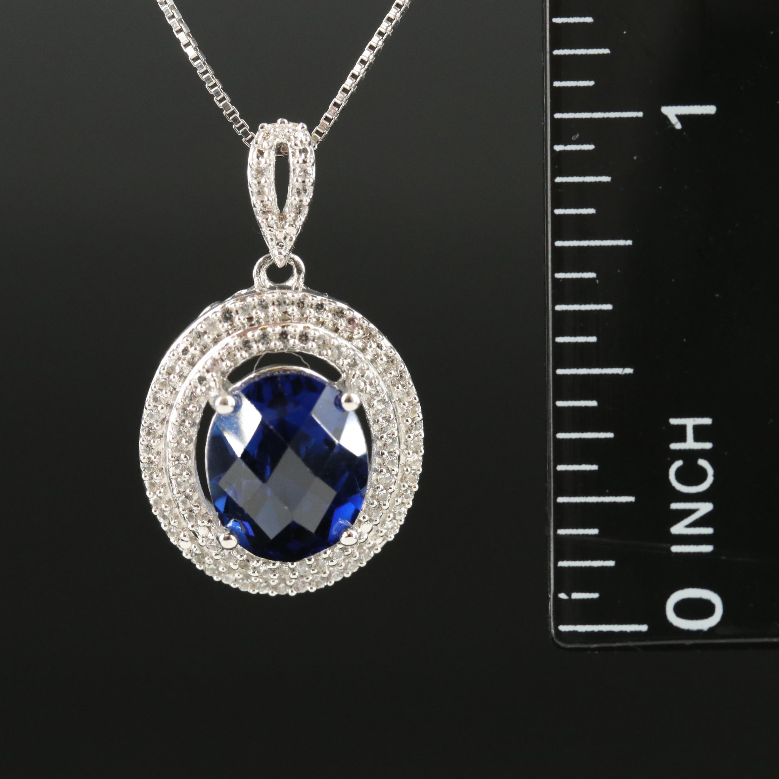 Sterling Sapphire and White Sapphire Pendant Necklace