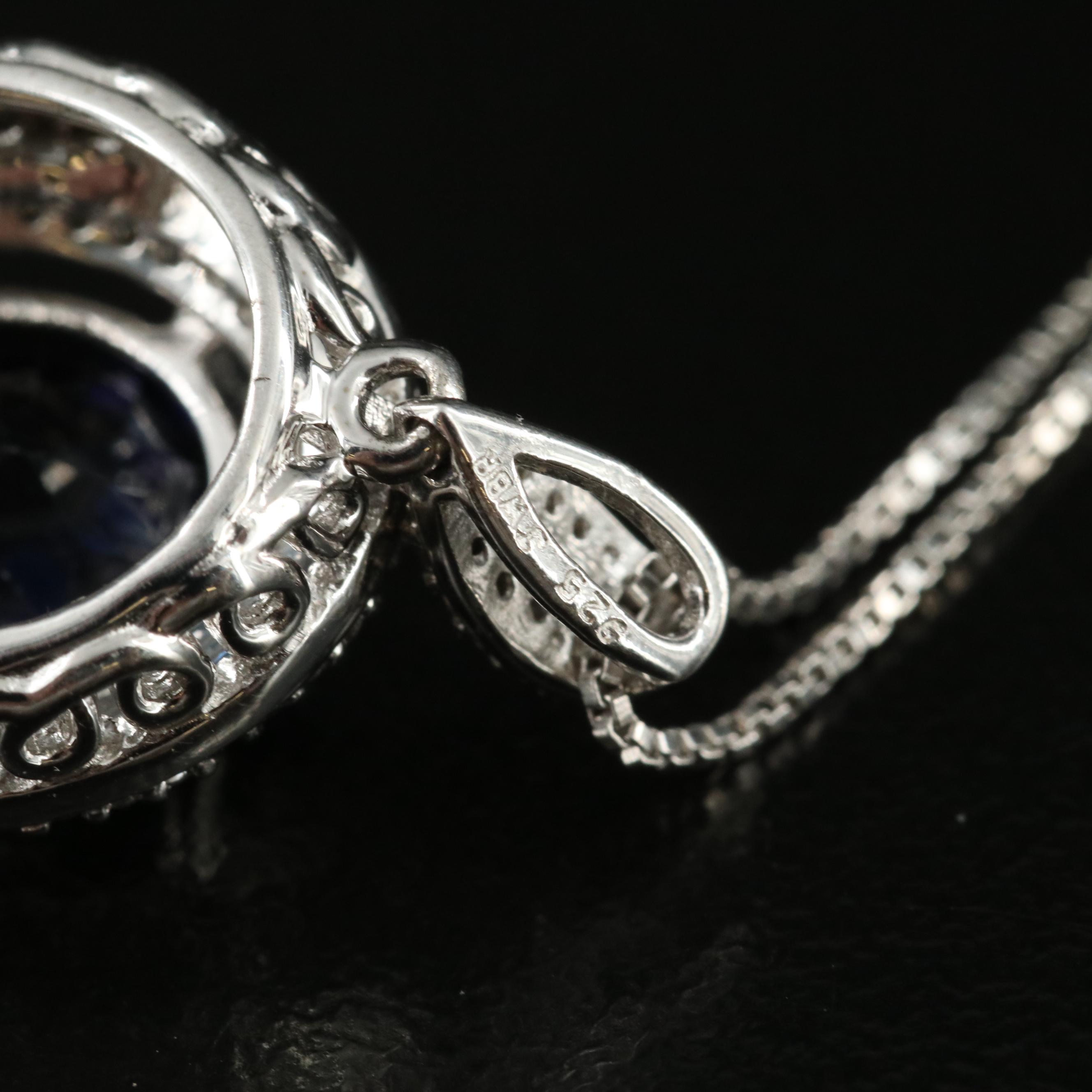 Sterling Sapphire and White Sapphire Pendant Necklace