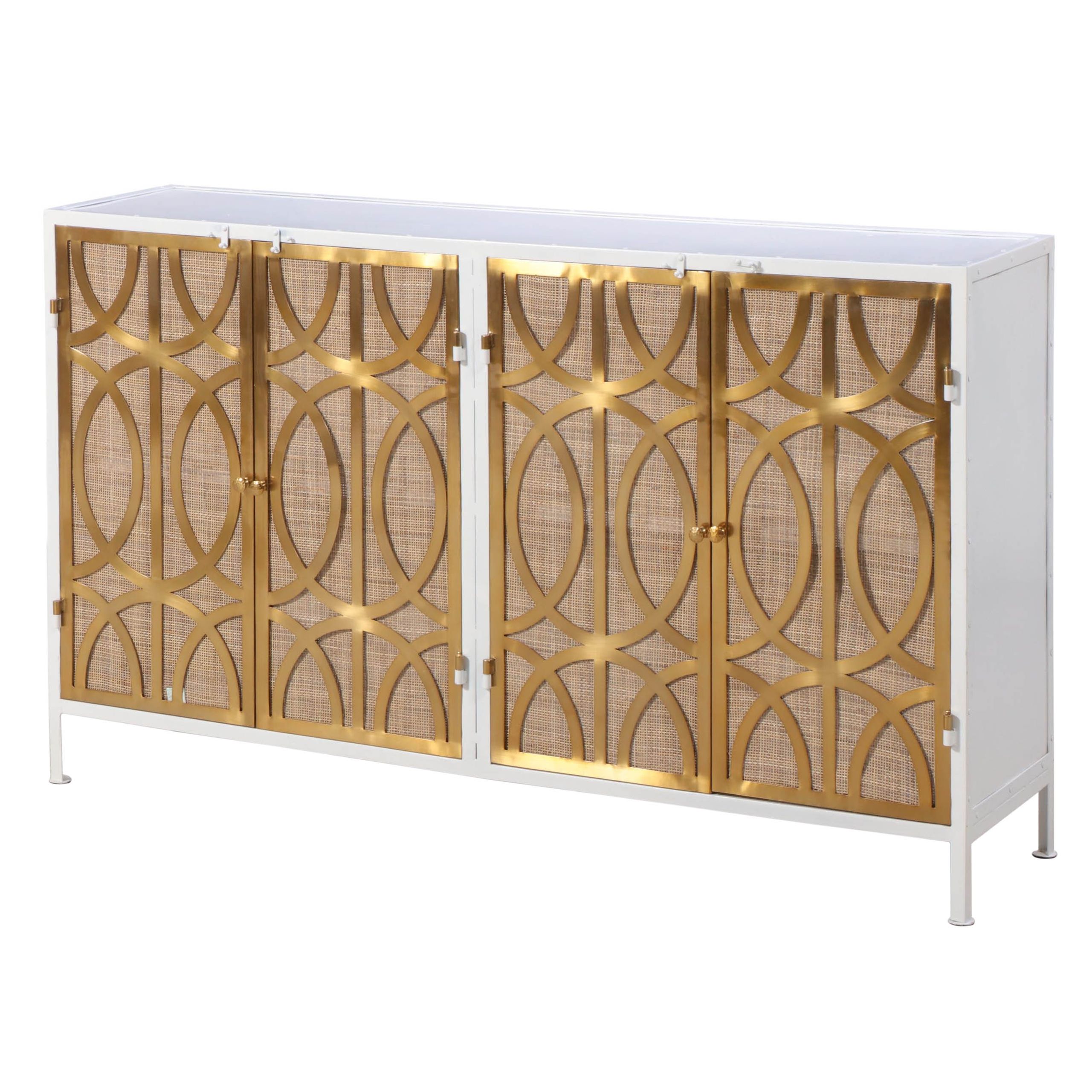 Contemporary Gold and White Steel Credenza