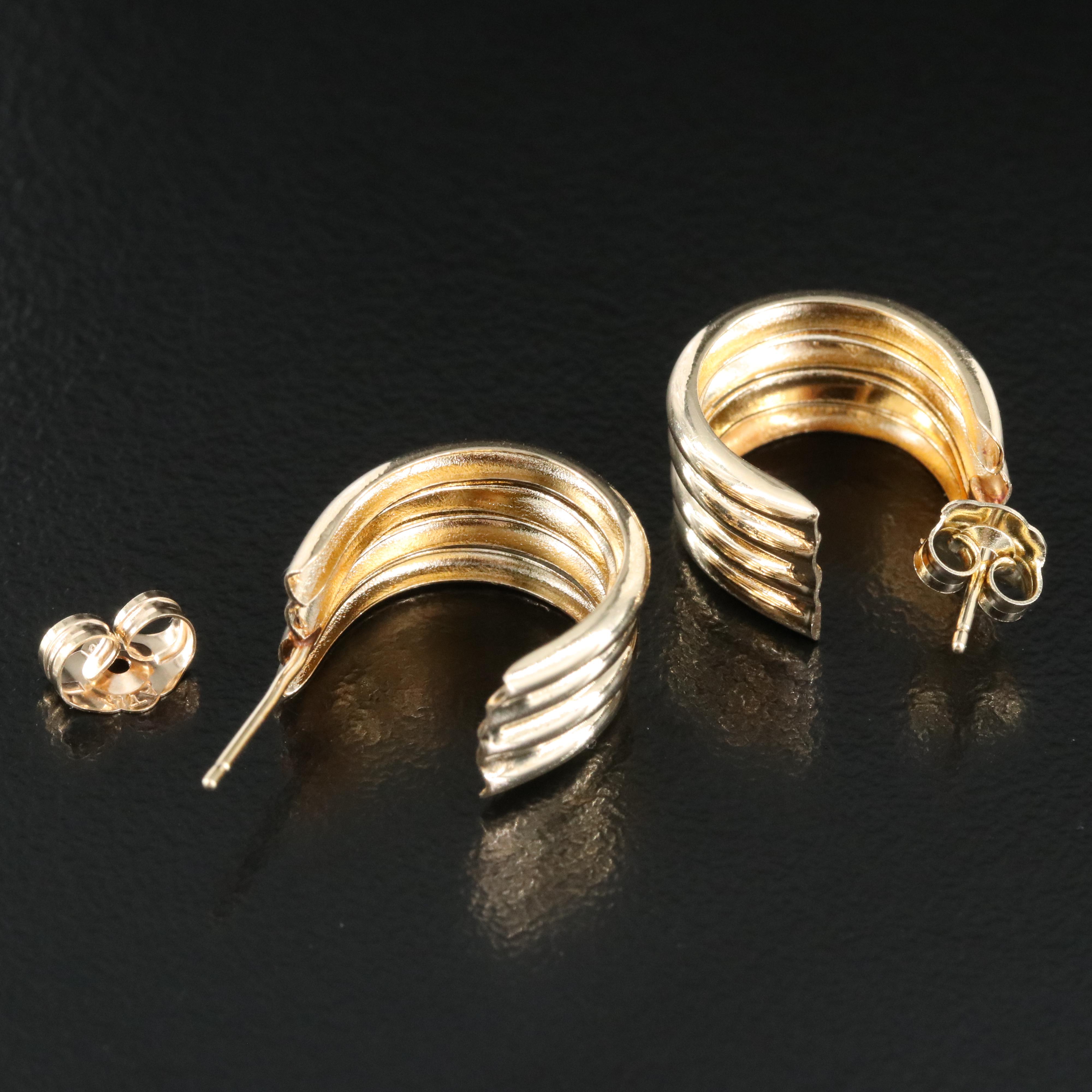 14K Fluted Half Hoop Earrings