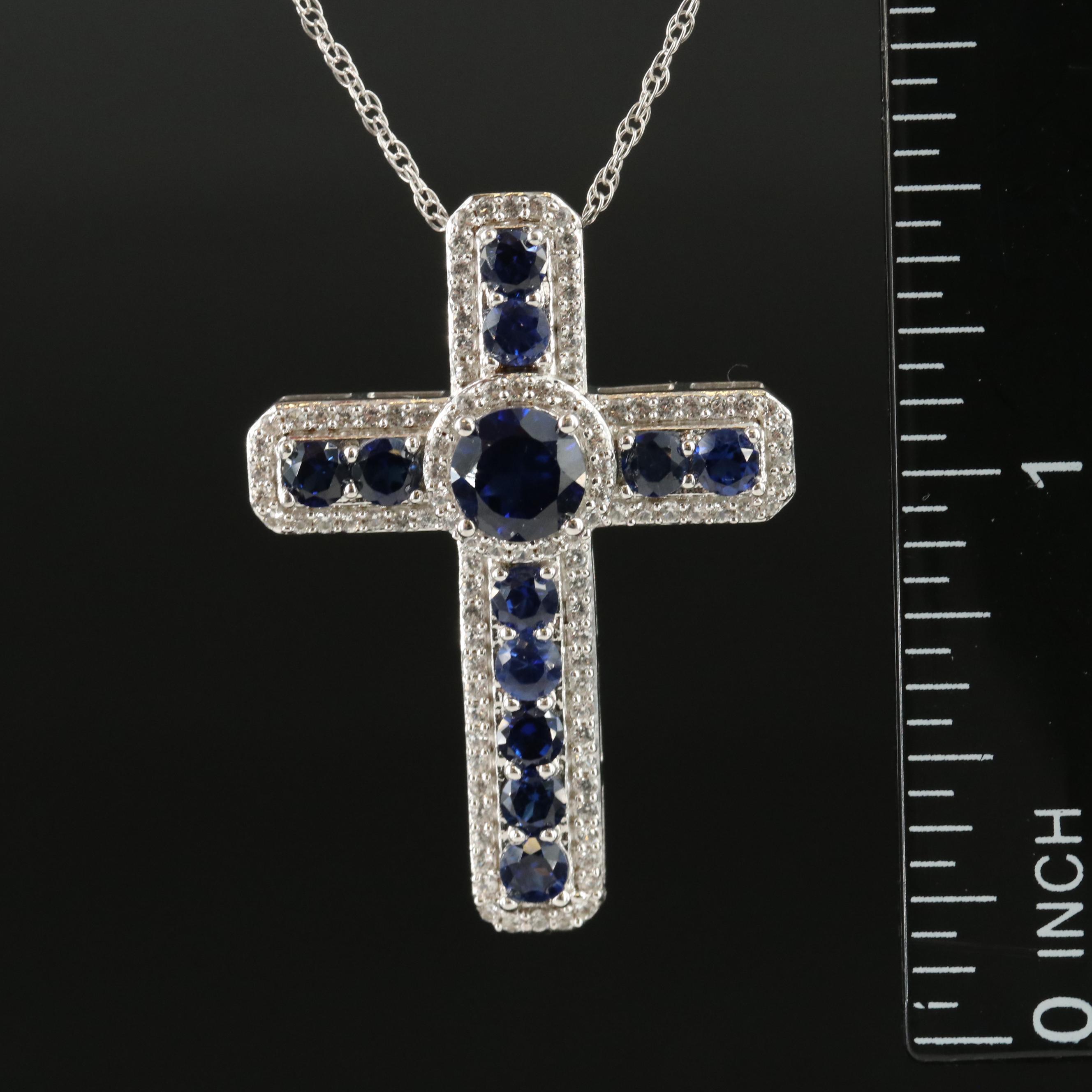 Sterling Sapphire and Topaz Cross Pendant Necklace