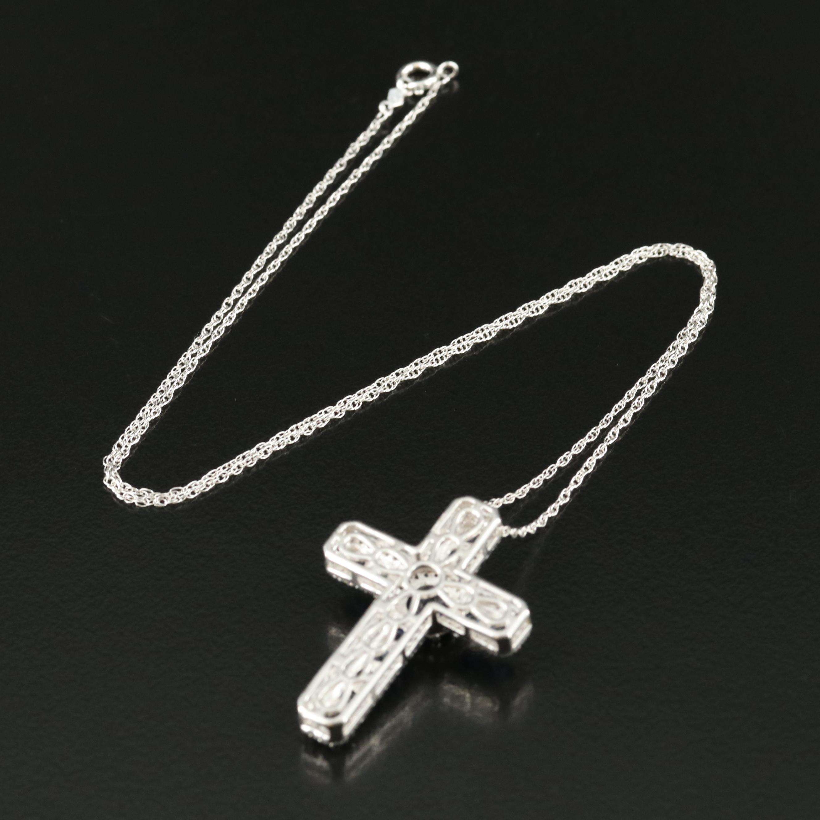 Sterling Sapphire and Topaz Cross Pendant Necklace