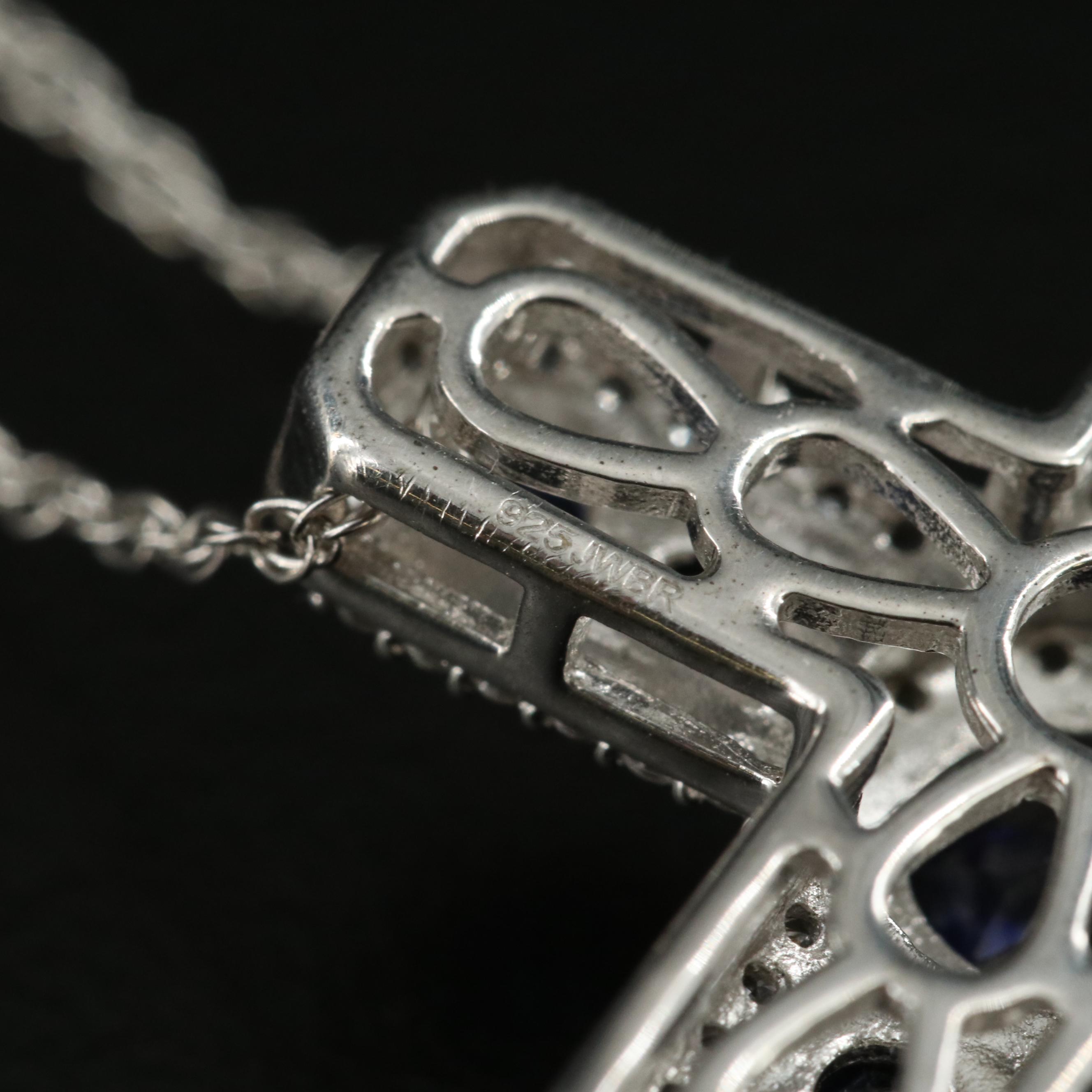 Sterling Sapphire and Topaz Cross Pendant Necklace