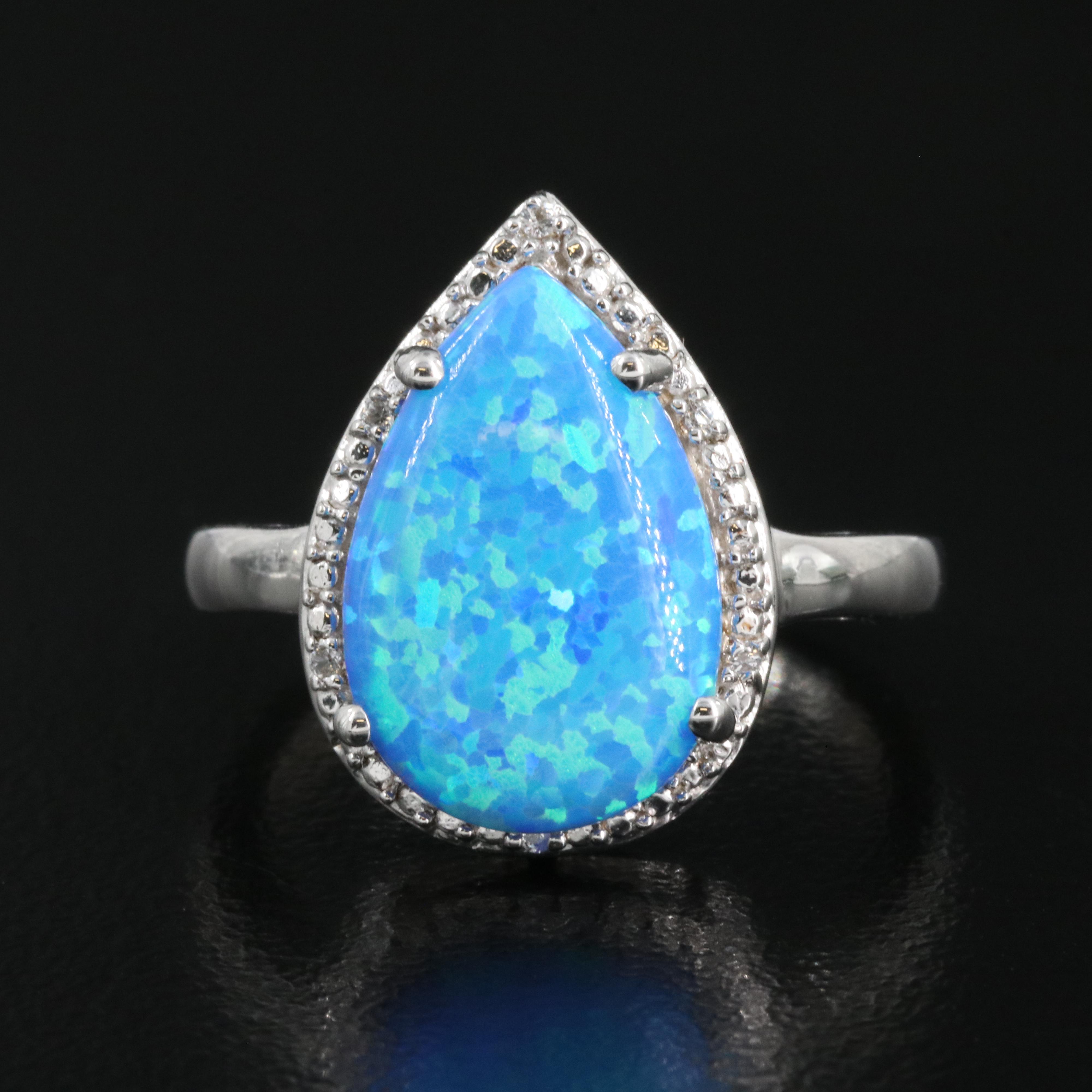 Sterling Opal and Sapphire Ring