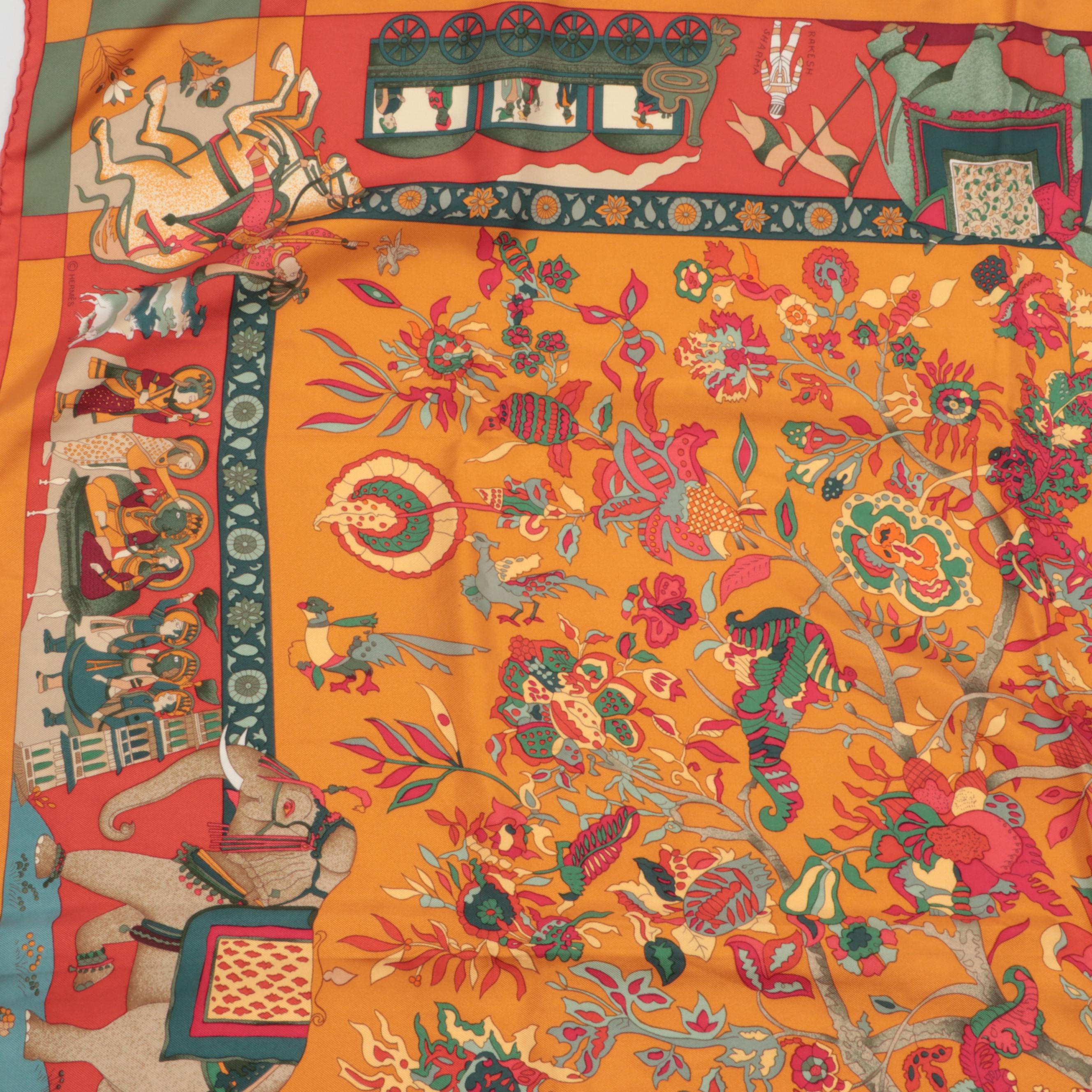 Hermès "Fantaisies Indiennes" Scarf 90 in Silk Twill with Box