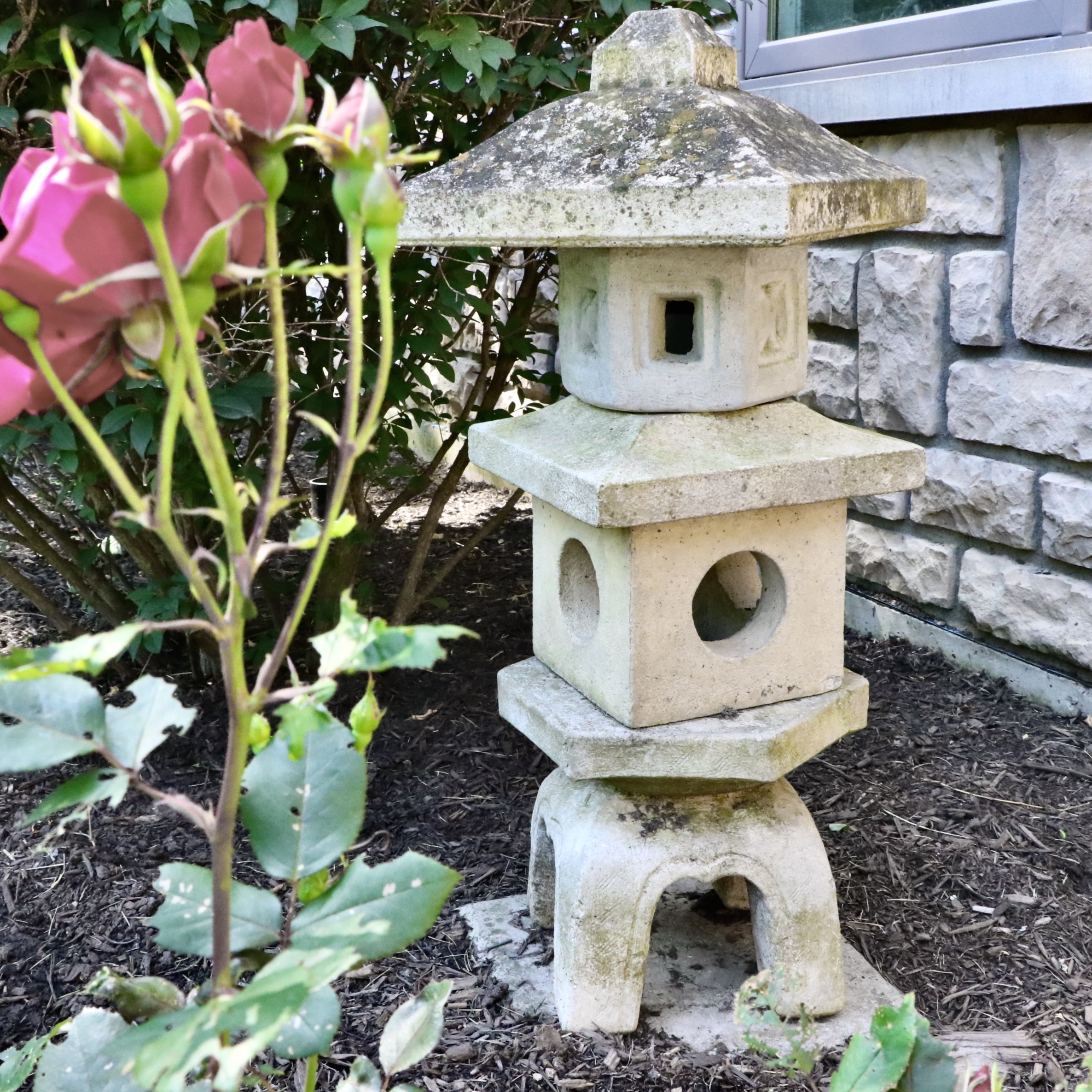 Four Piece Concrete Pagoda Garden Statuary