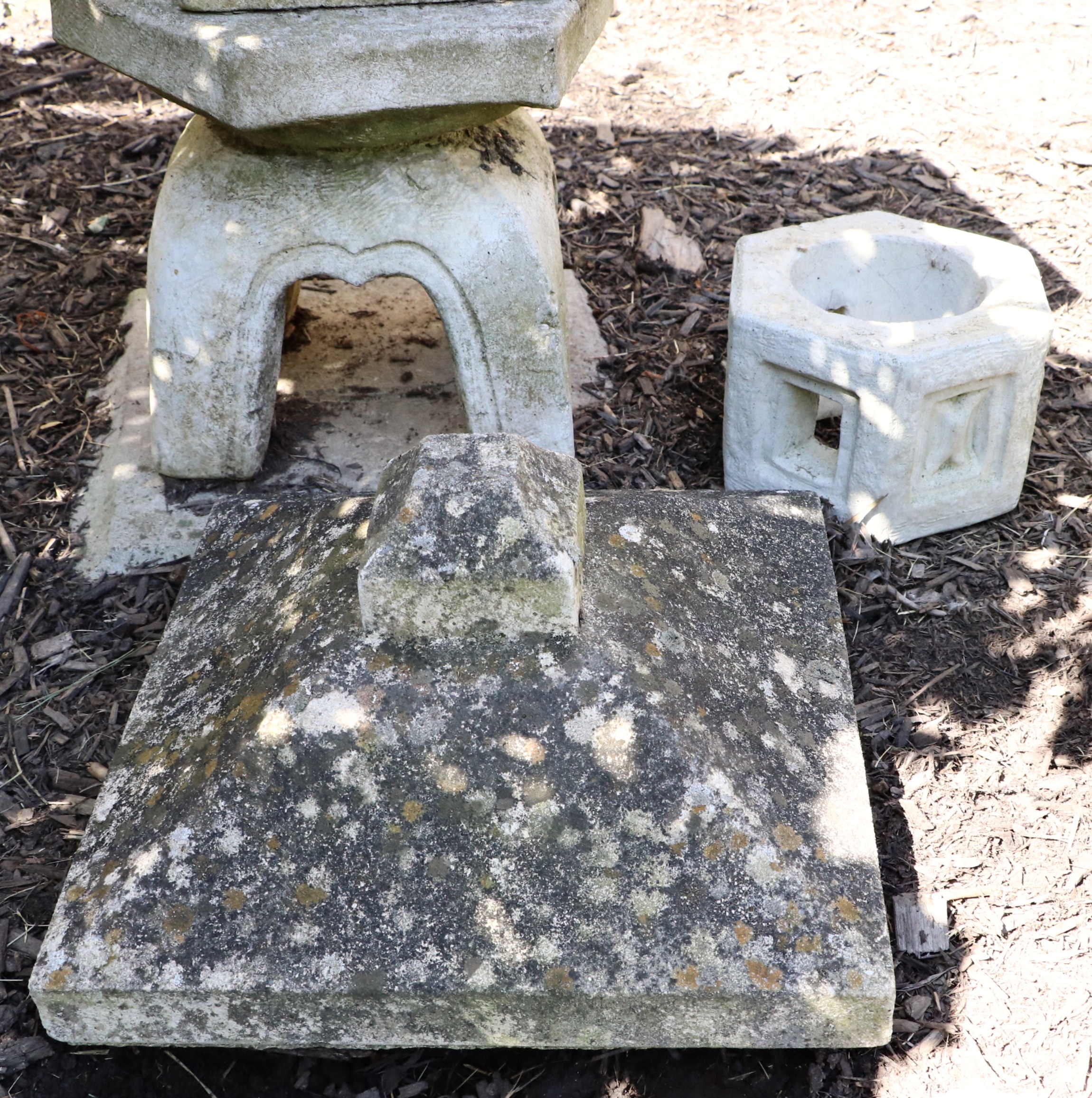 Four Piece Concrete Pagoda Garden Statuary