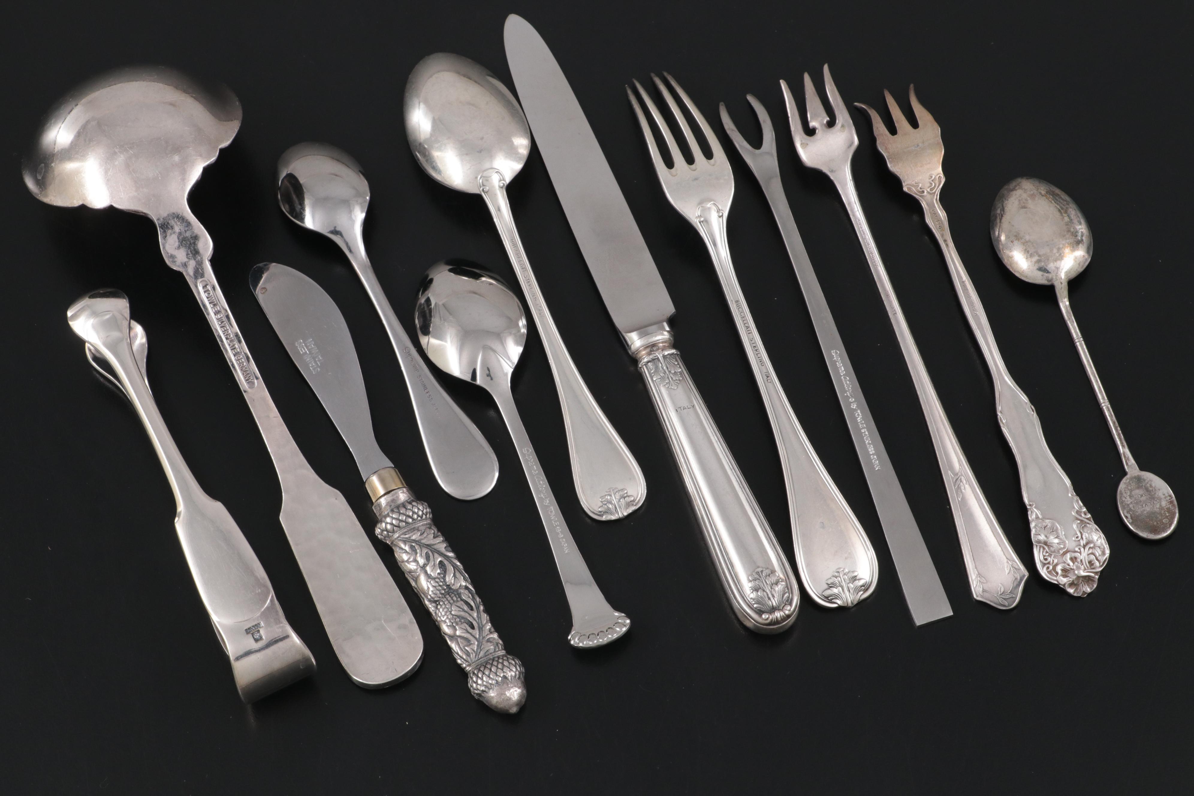 Christofle Silver Plate Tongs with Sterling and Silver Plate Utensils