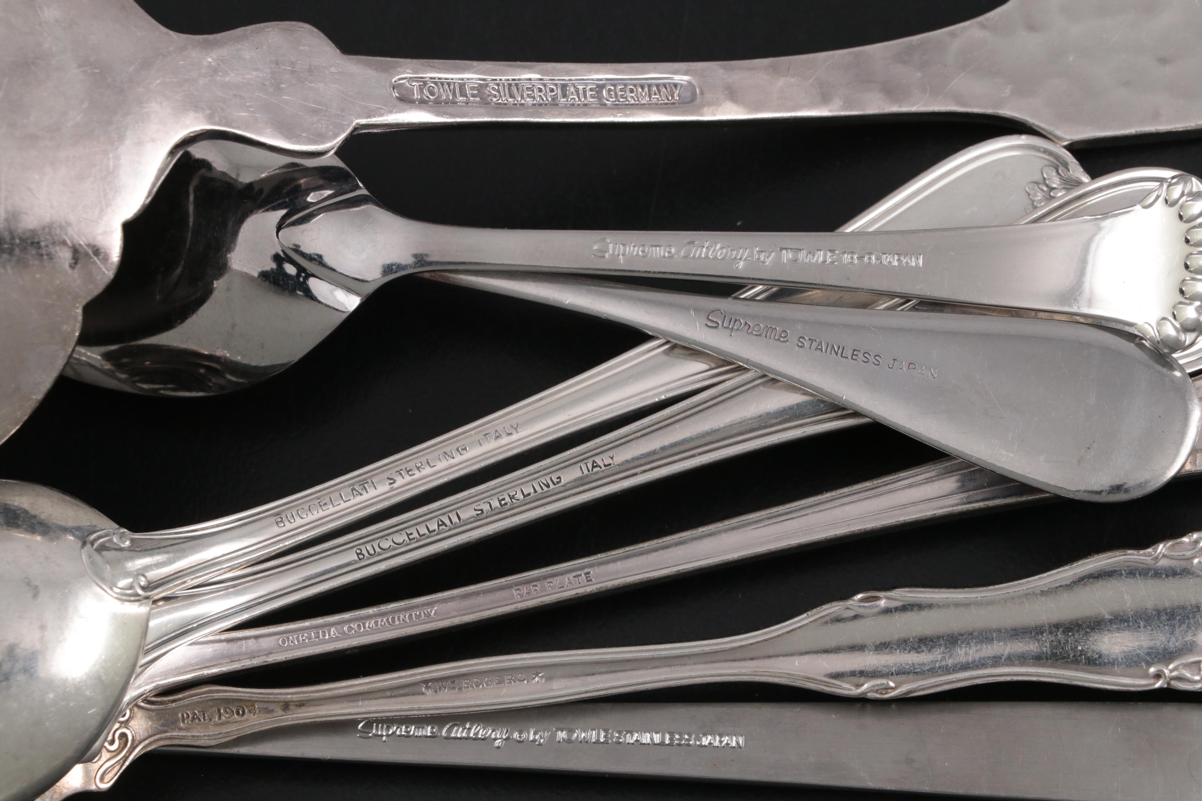 Christofle Silver Plate Tongs with Sterling and Silver Plate Utensils