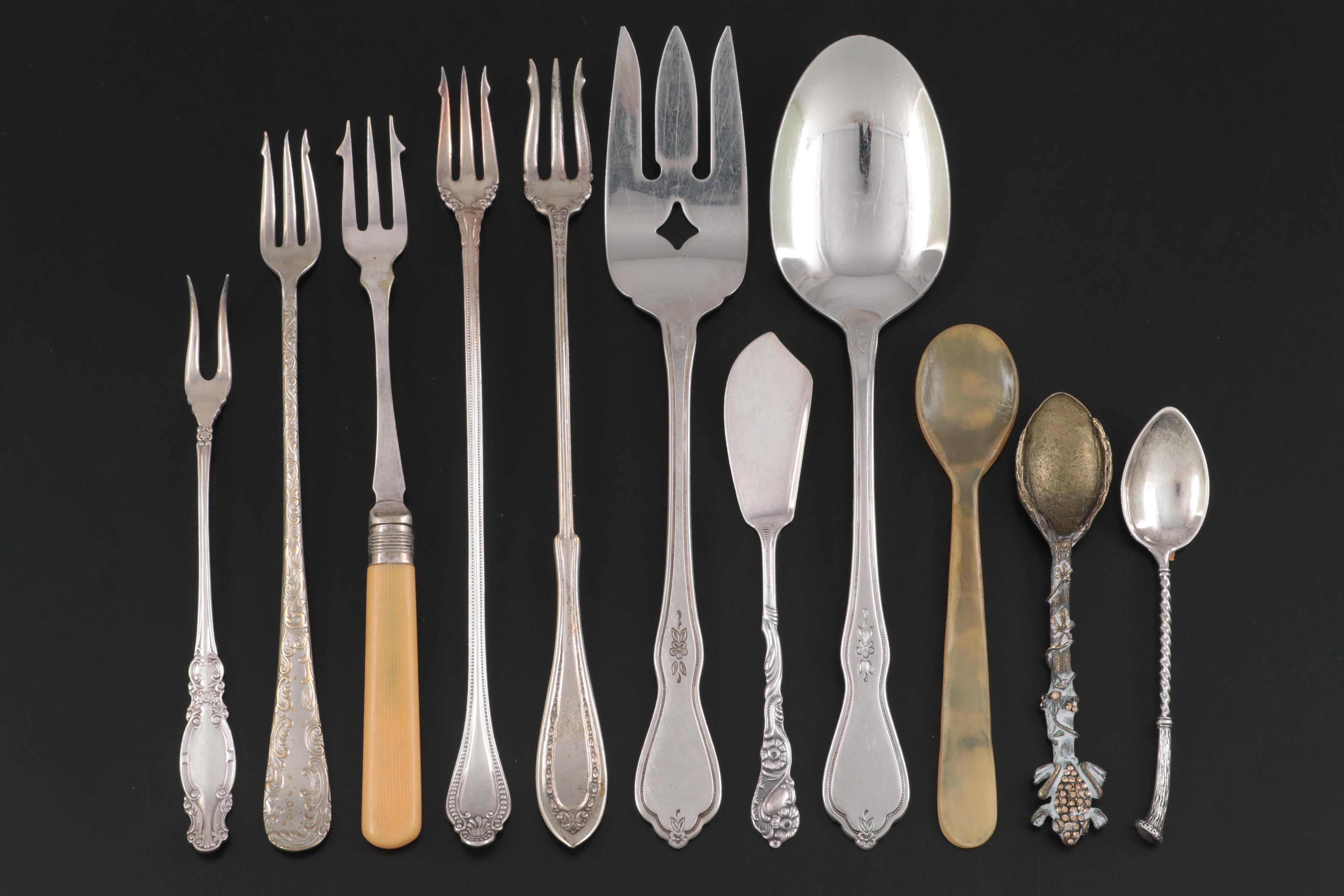 Christofle Silver Plate Tongs with Sterling and Silver Plate Utensils