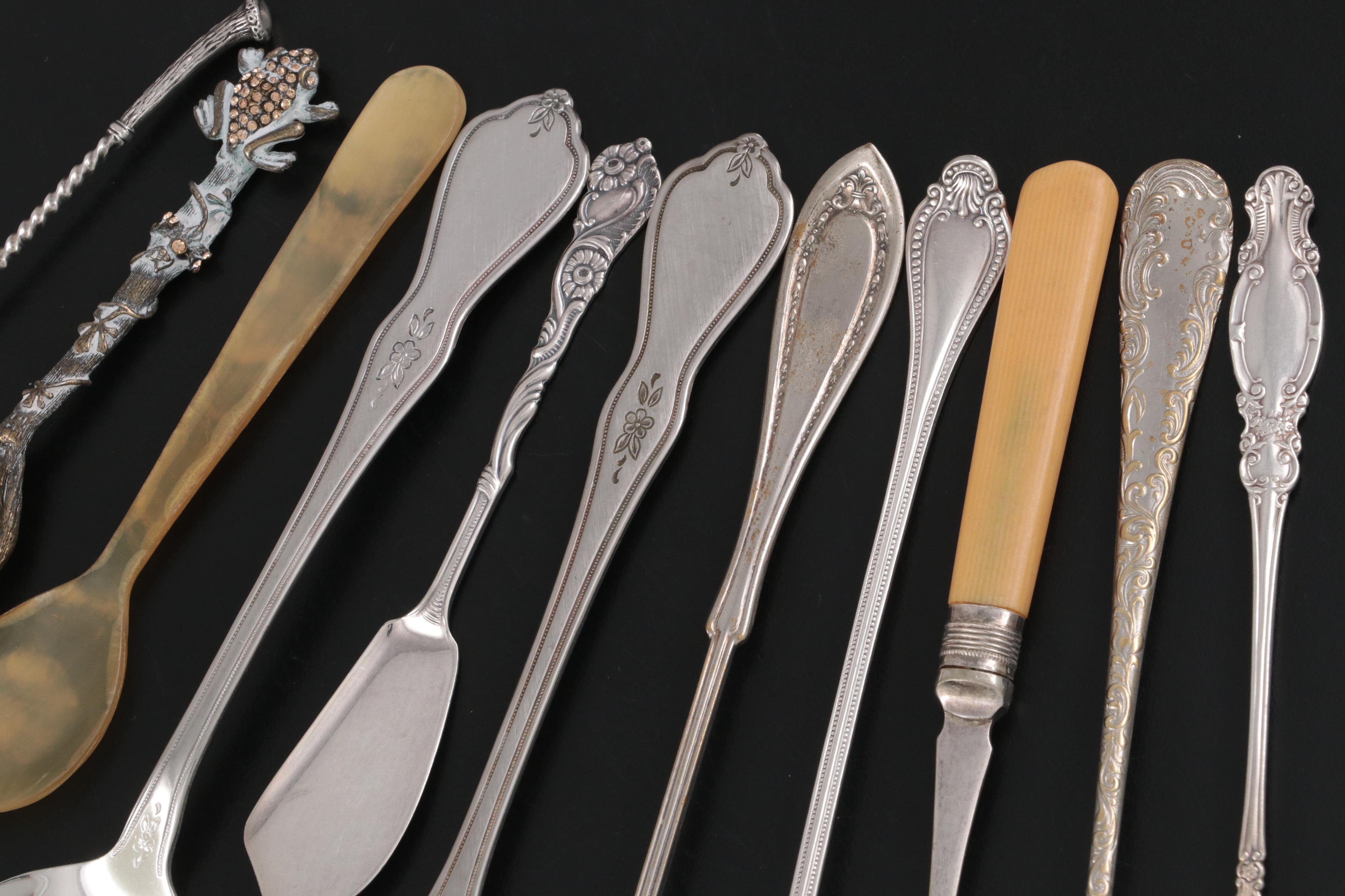 Christofle Silver Plate Tongs with Sterling and Silver Plate Utensils