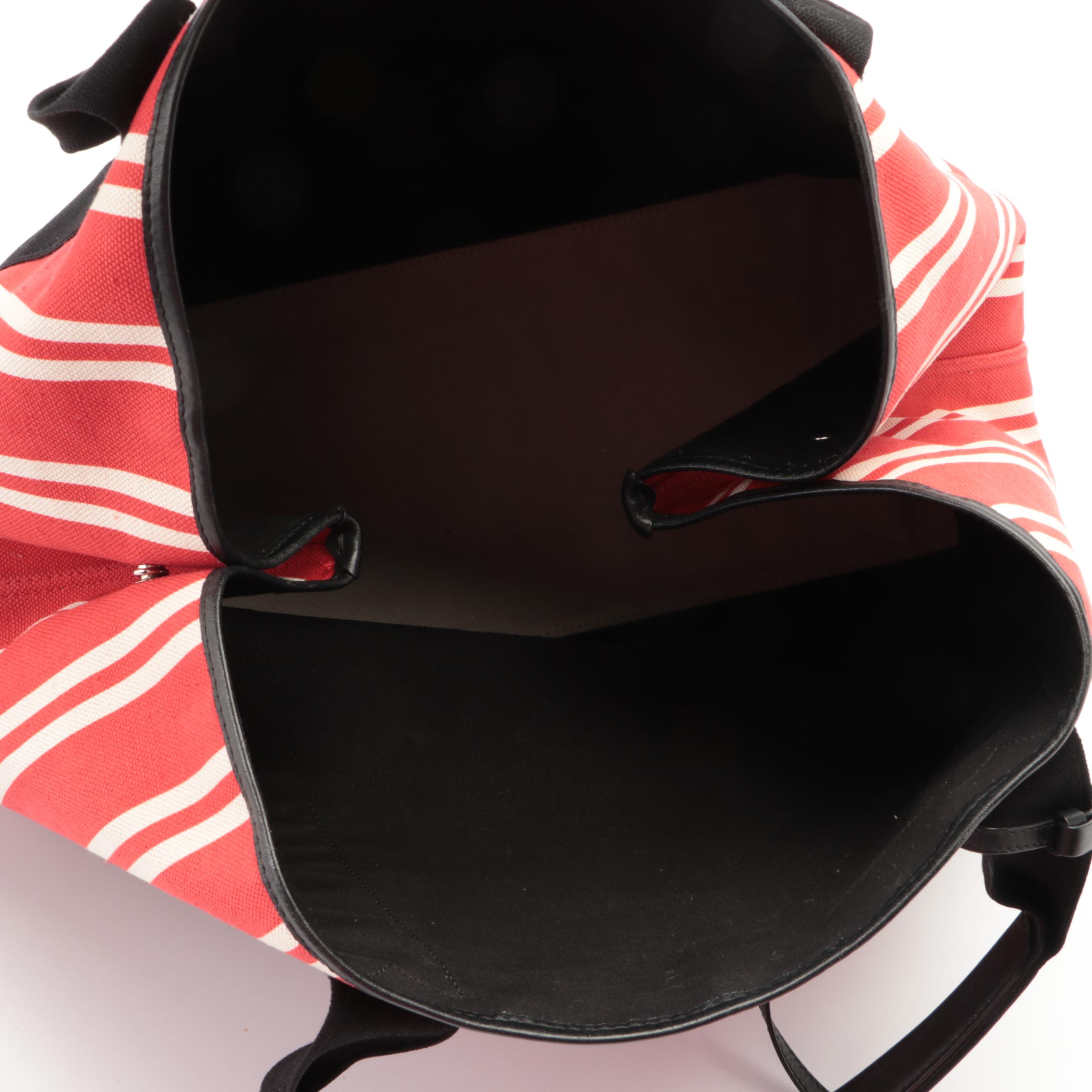 Balenciaga Medium Cabas Tote and Pouch in Striped Canvas with Leather Trim