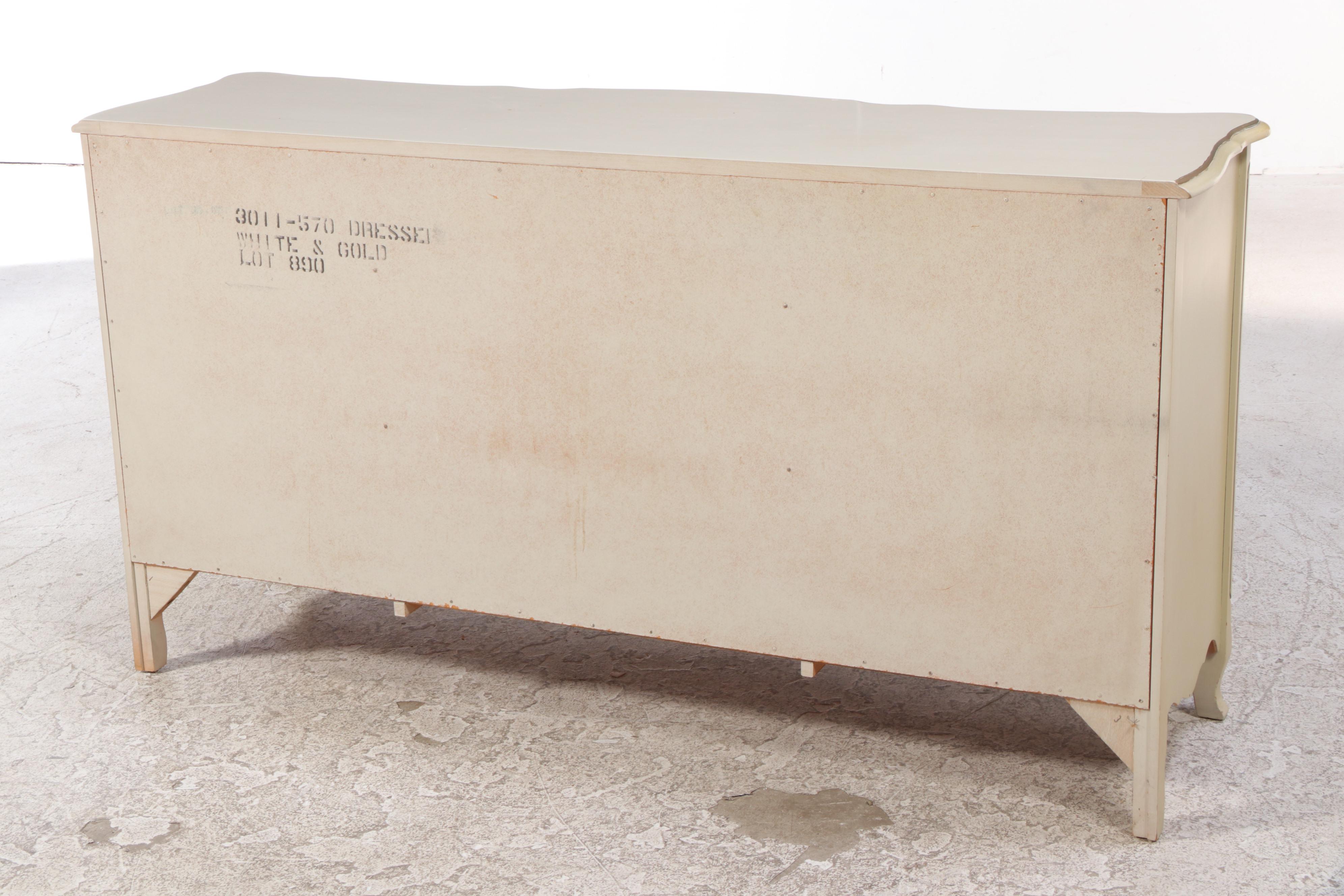 French Provincial Style Painted, Parcel-Gilt, and Laminate Top Nine-Drawer Chest