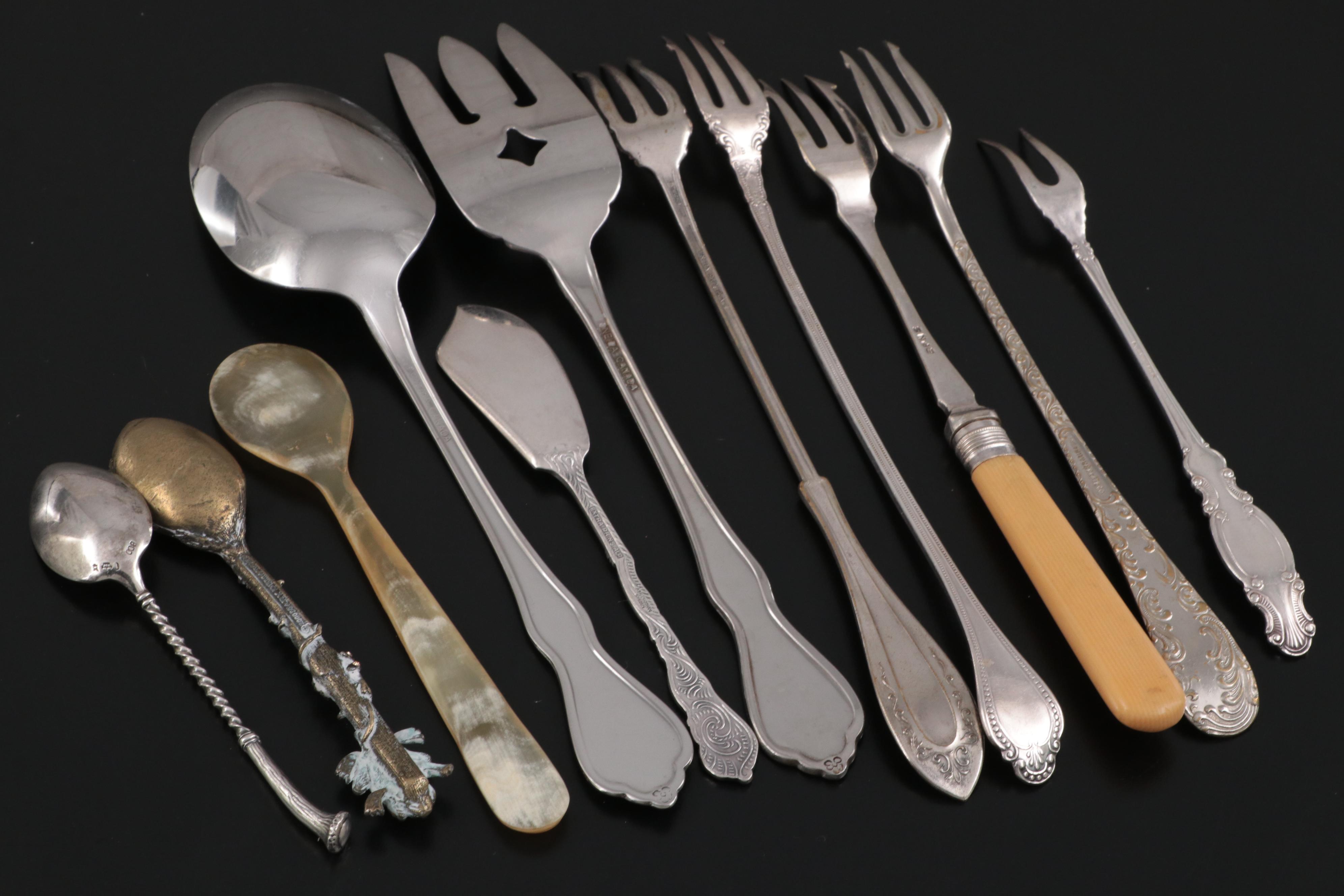 Christofle Silver Plate Tongs with Sterling and Silver Plate Utensils