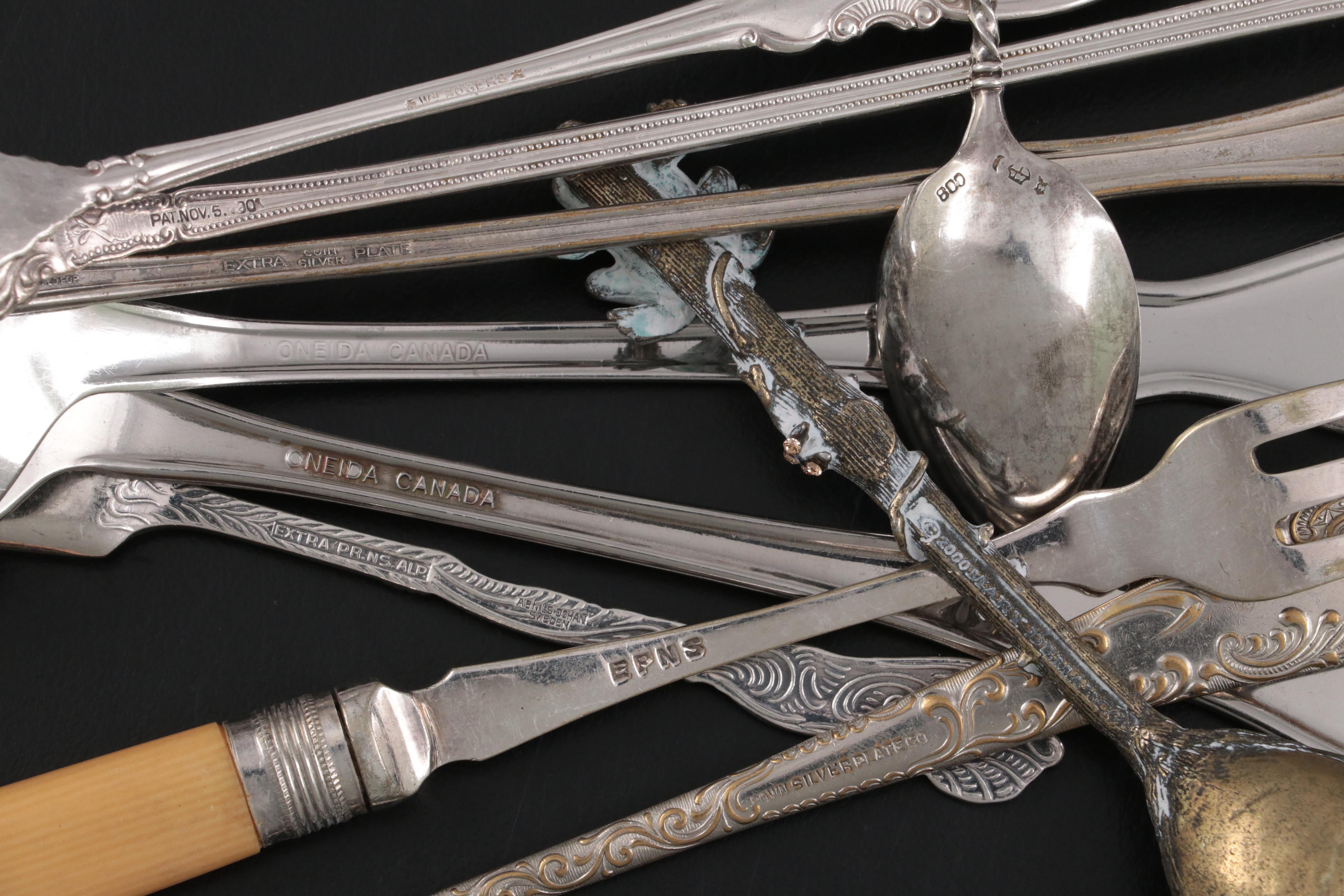 Christofle Silver Plate Tongs with Sterling and Silver Plate Utensils