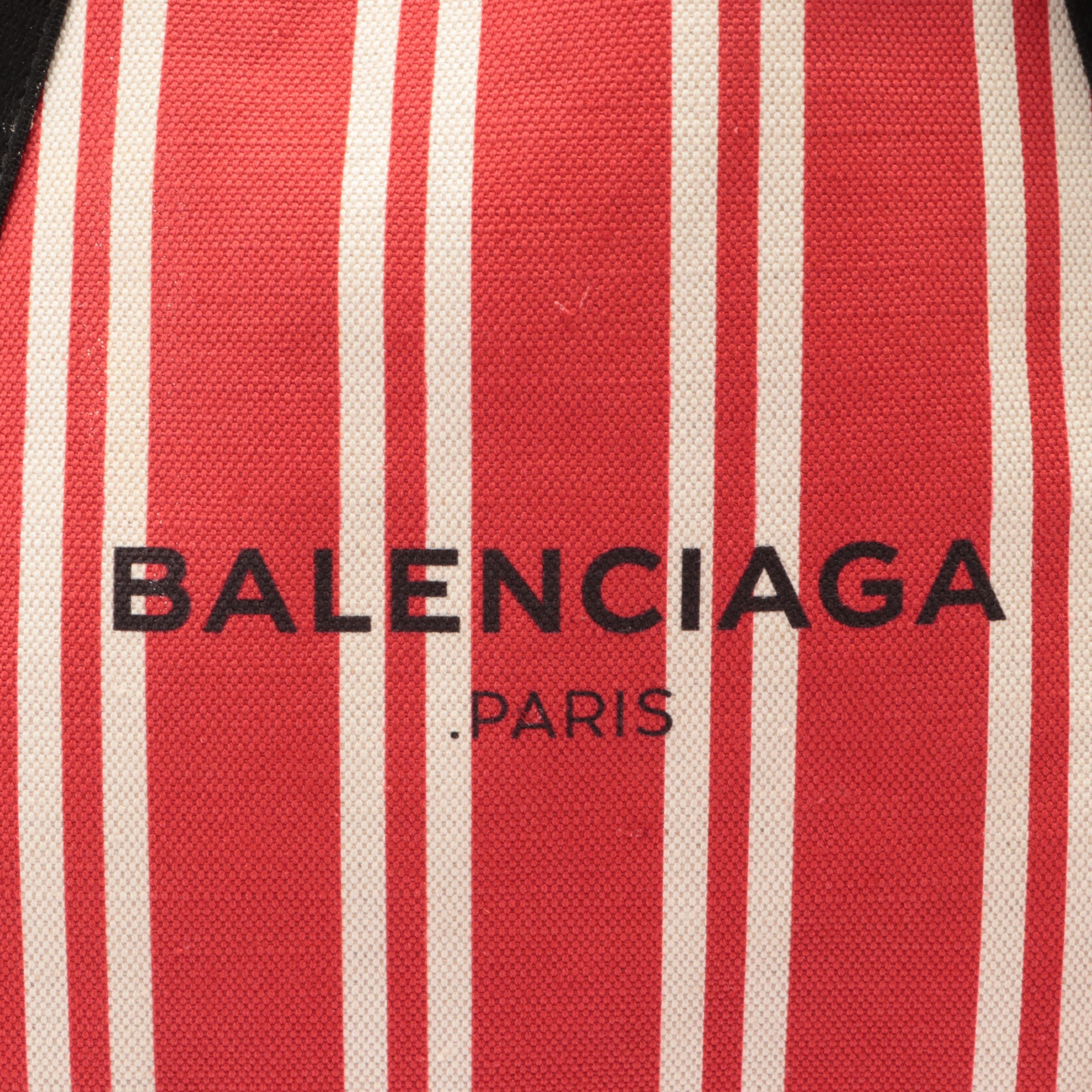 Balenciaga Medium Cabas Tote and Pouch in Striped Canvas with Leather Trim