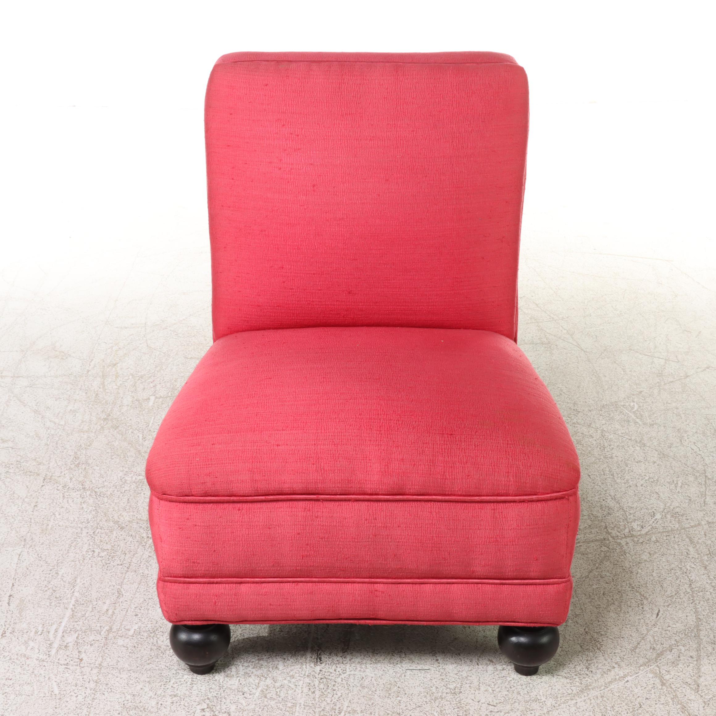 Pair of Oak and Custom-Upholstered Slipper Chairs, 20th Century