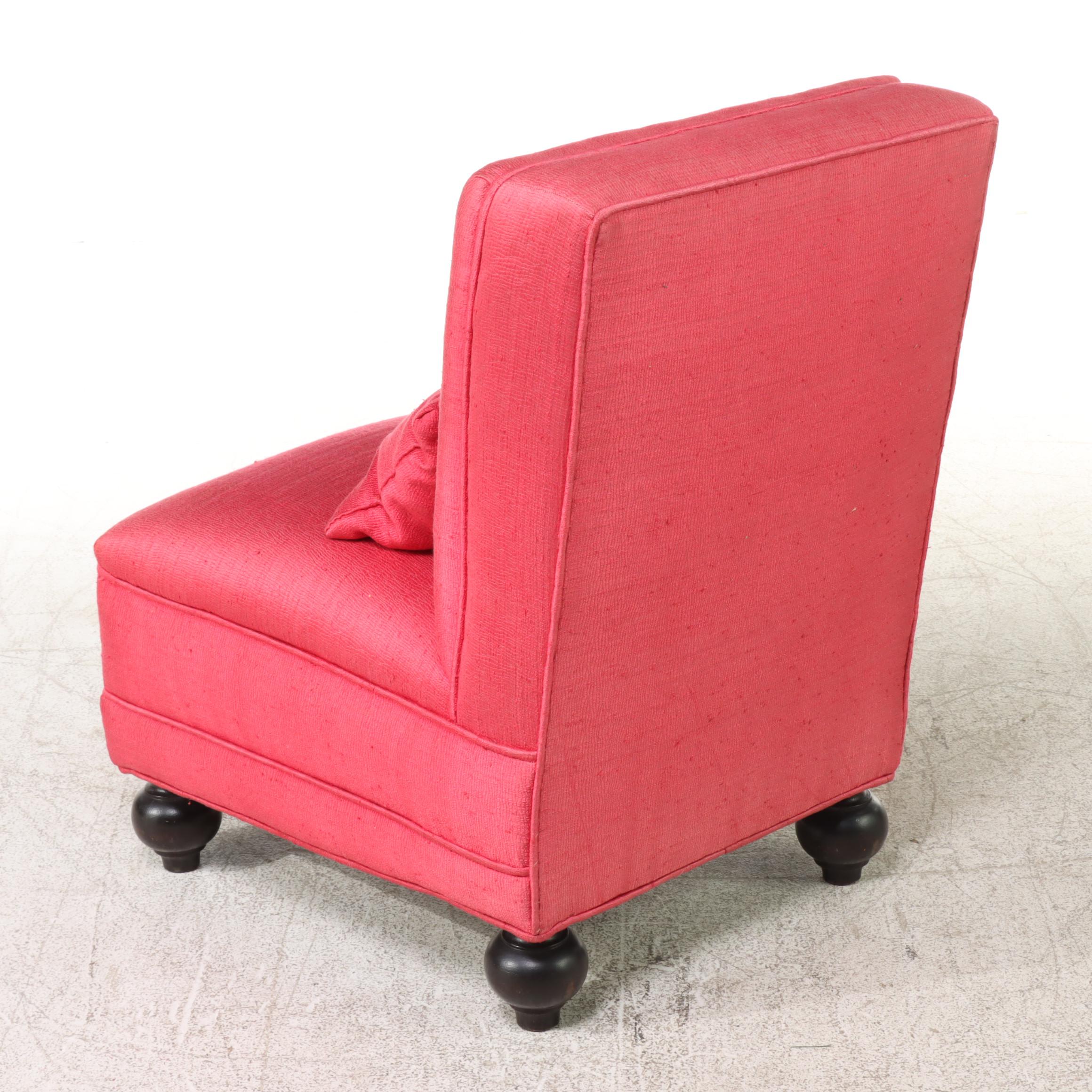 Pair of Oak and Custom-Upholstered Slipper Chairs, 20th Century