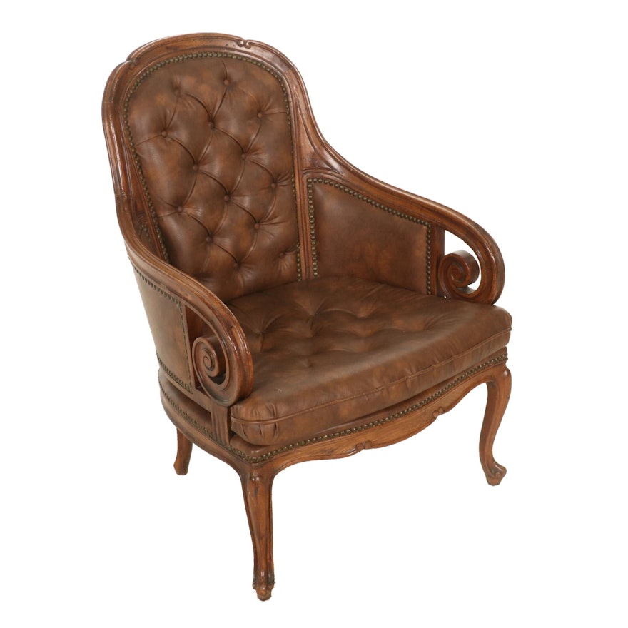 Louis XV Style Hardwood and Faux Leather Upholstered Bergère