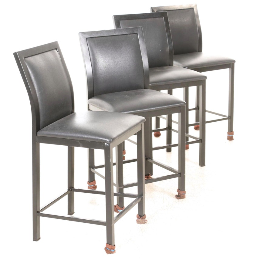 Four Grand Rapids Chair Co. Metal and Faux Leather Counter-Height Barstools