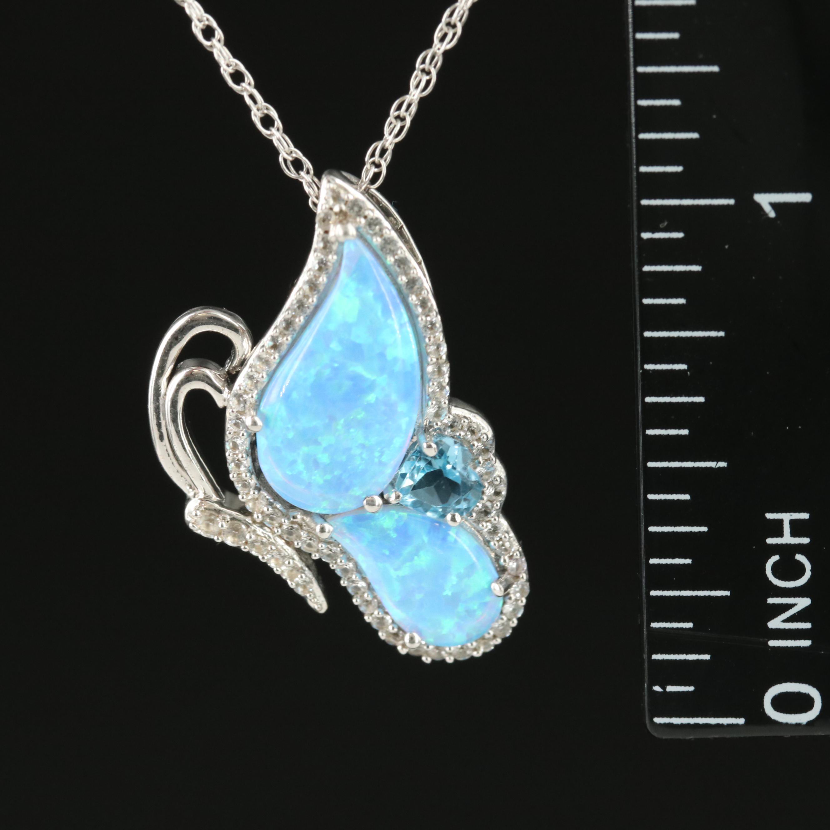 Sterling Opal and Topaz Butterfly Pendant Necklace