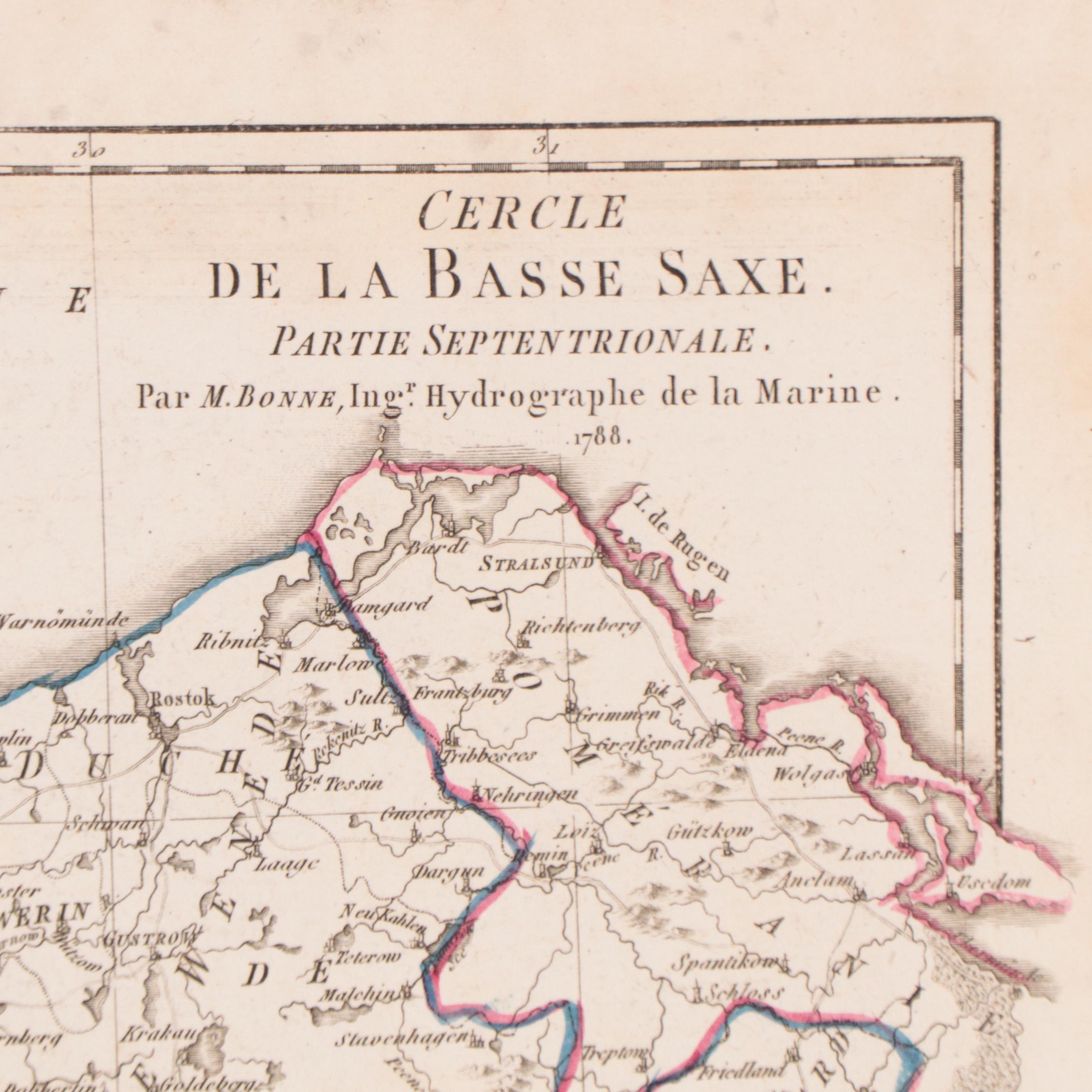 Rigobert Bonne Hand-Colored Map "Cercle de la Basse Saxe. Partie Septentrionale"