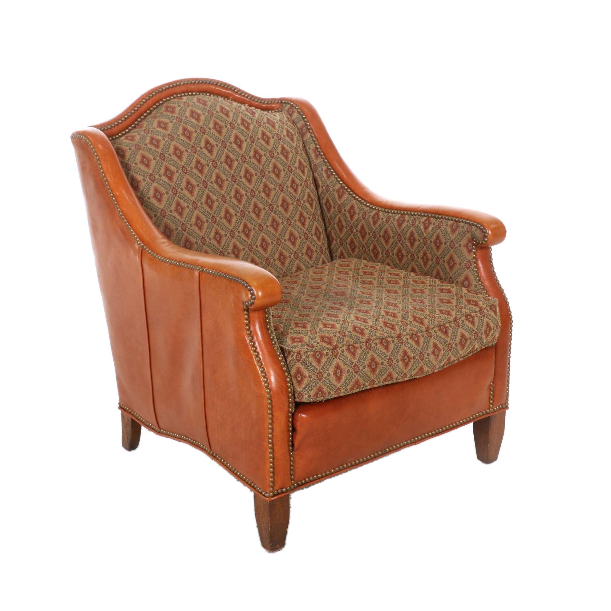 Sherrill Furniture Leather, Upholstered and Brass-Tacked Club Chair