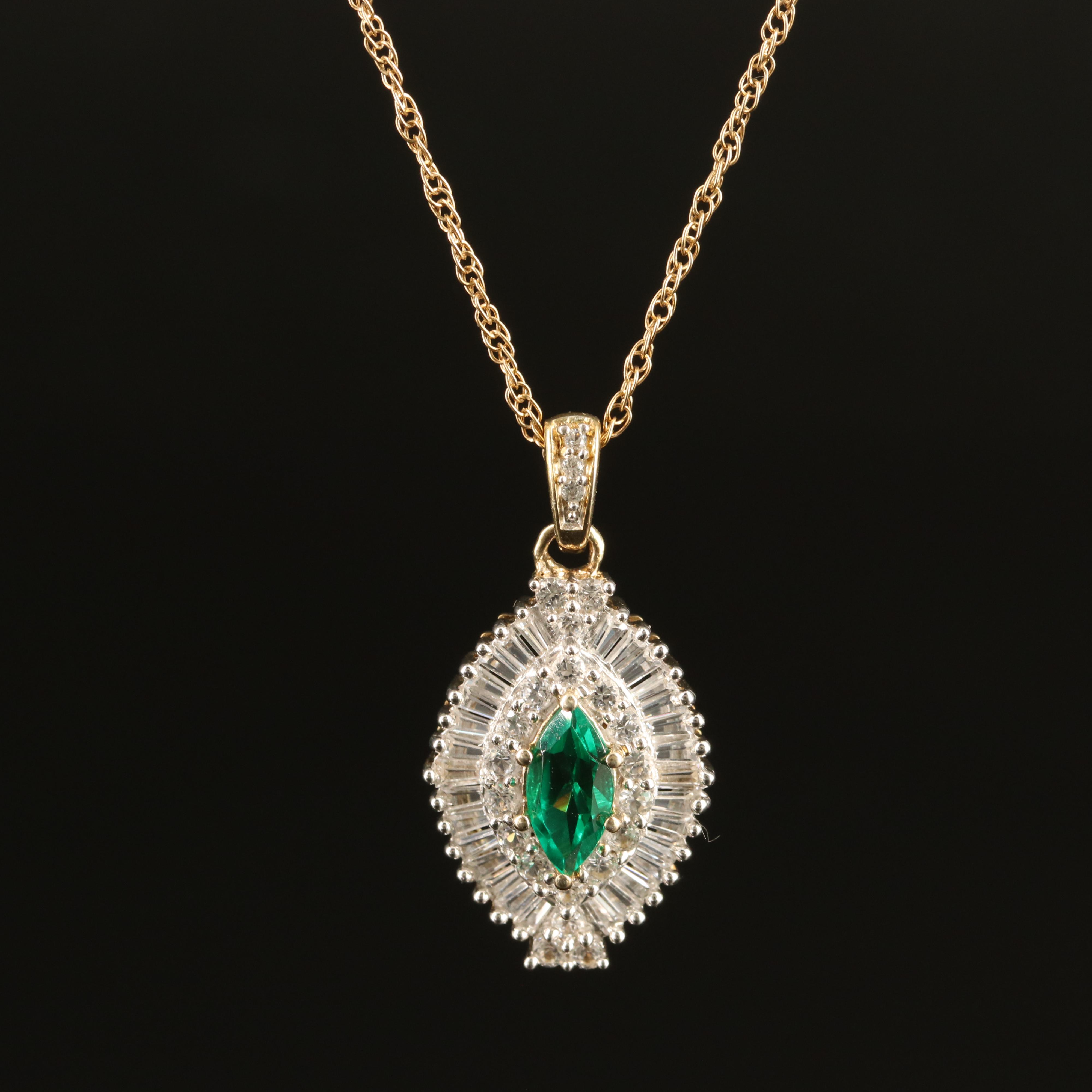 Sterling Emerald and White Sapphire Pendant Necklace
