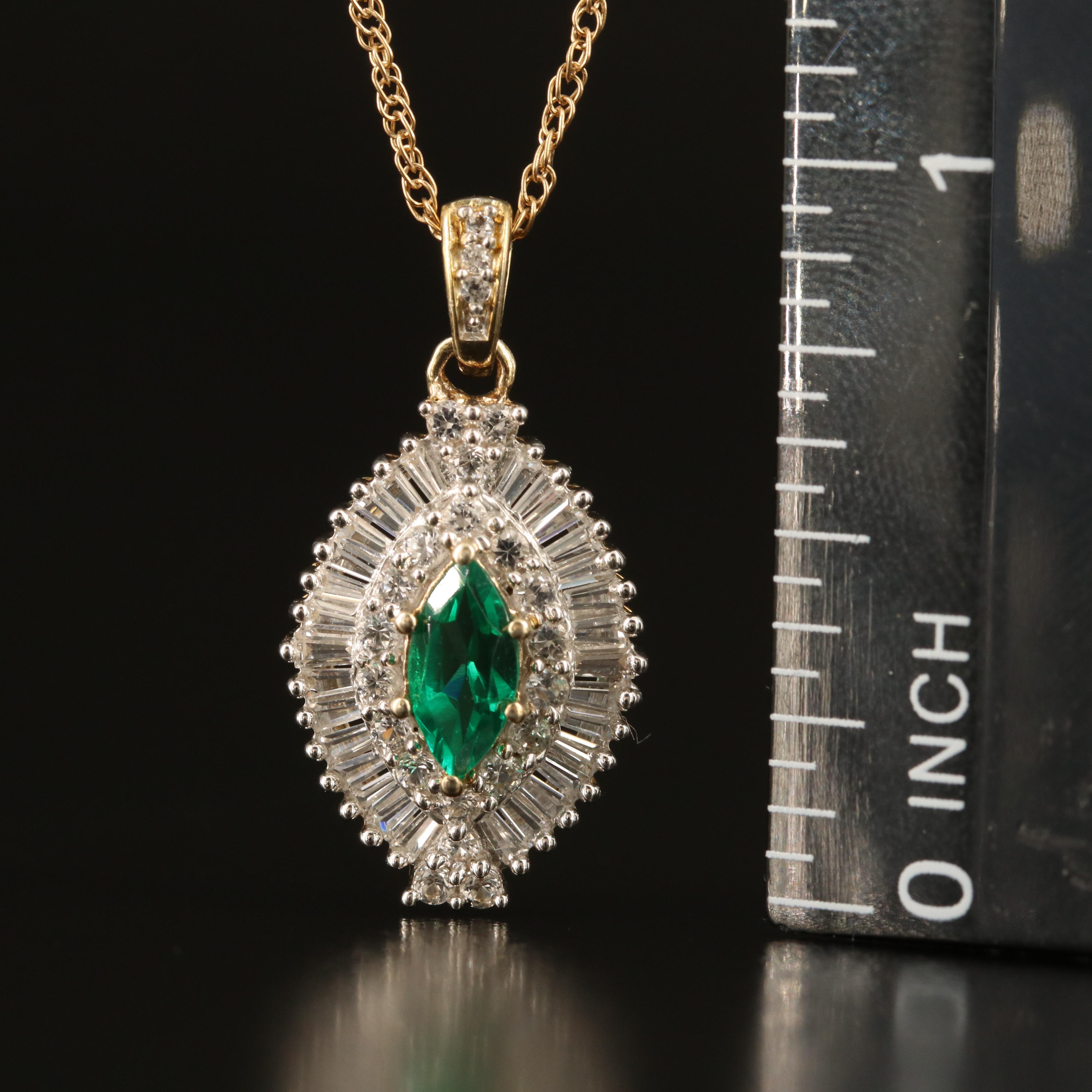 Sterling Emerald and White Sapphire Pendant Necklace