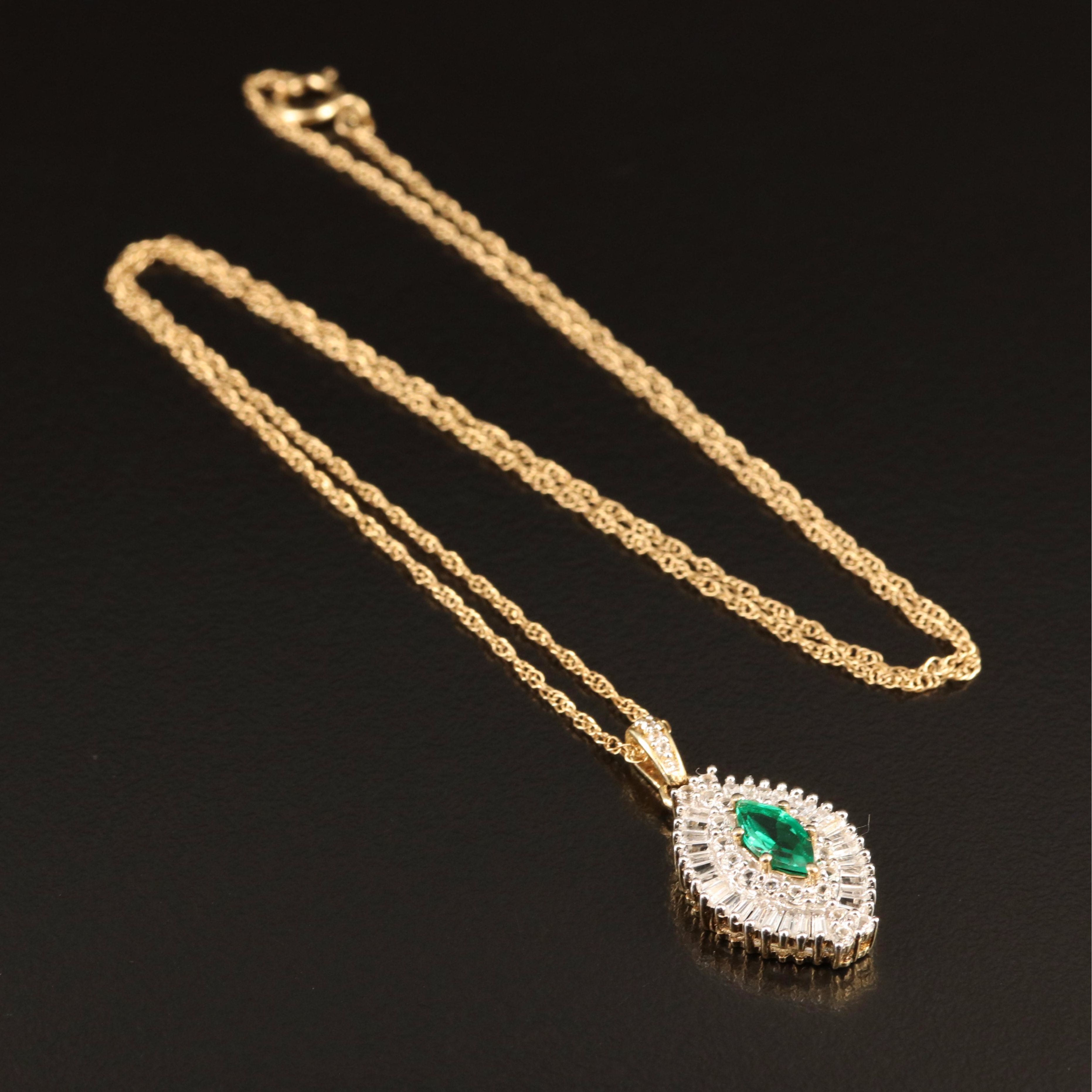 Sterling Emerald and White Sapphire Pendant Necklace