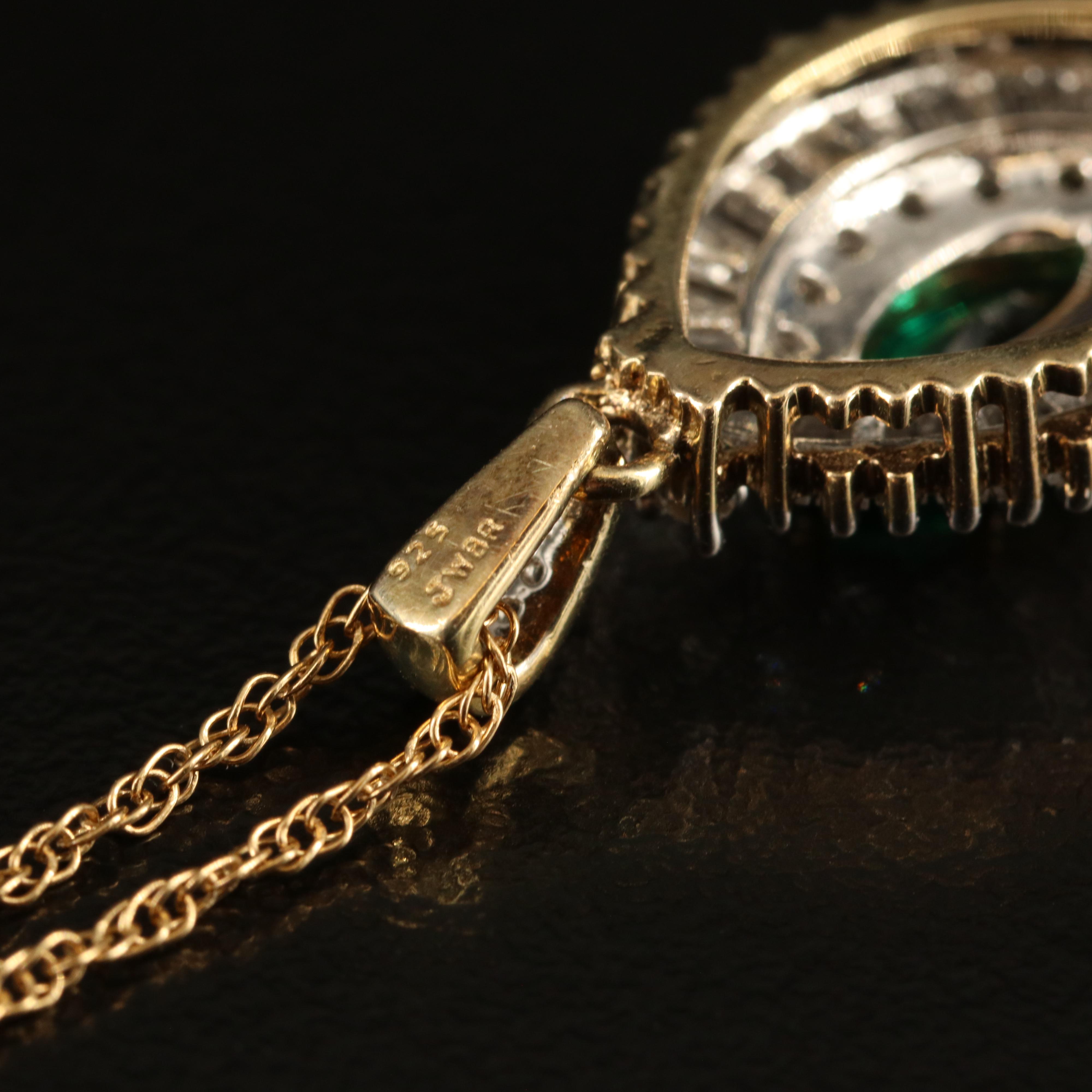 Sterling Emerald and White Sapphire Pendant Necklace