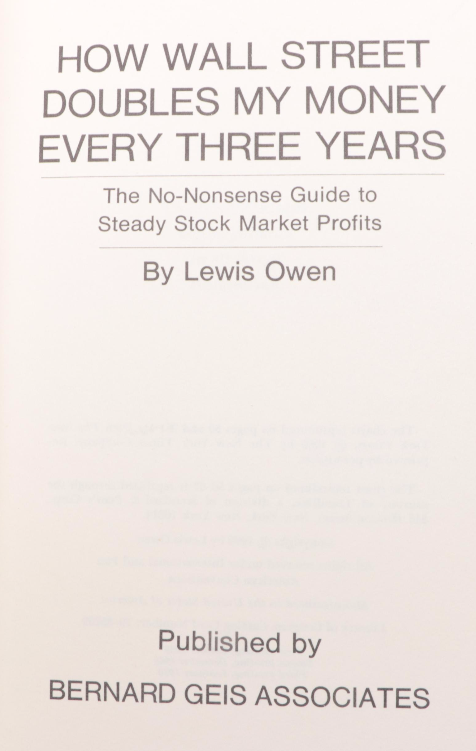 Signed "How Wall Street Doubles My Money" by Lewis Owen and More