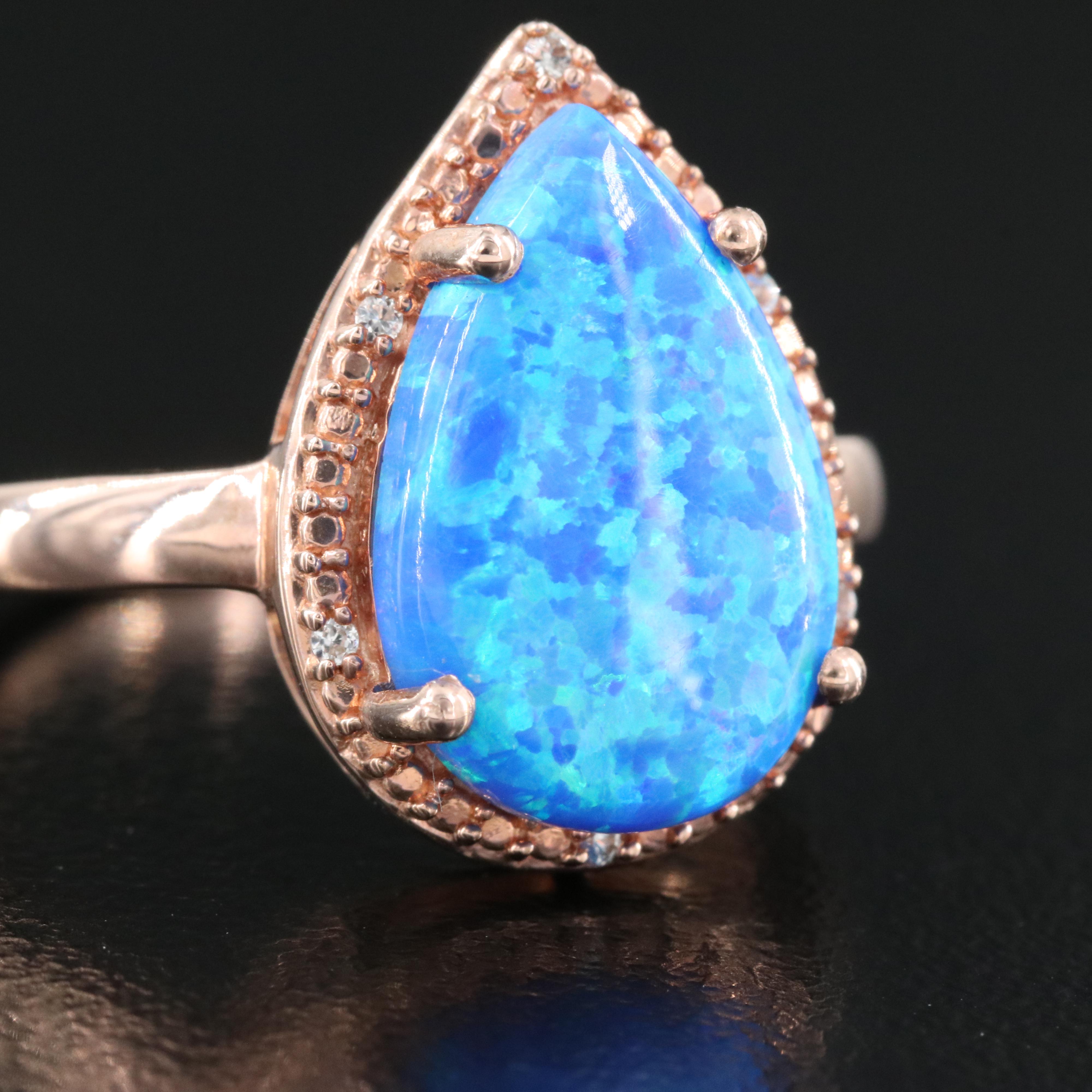 Sterling Opal and Sapphire Ring