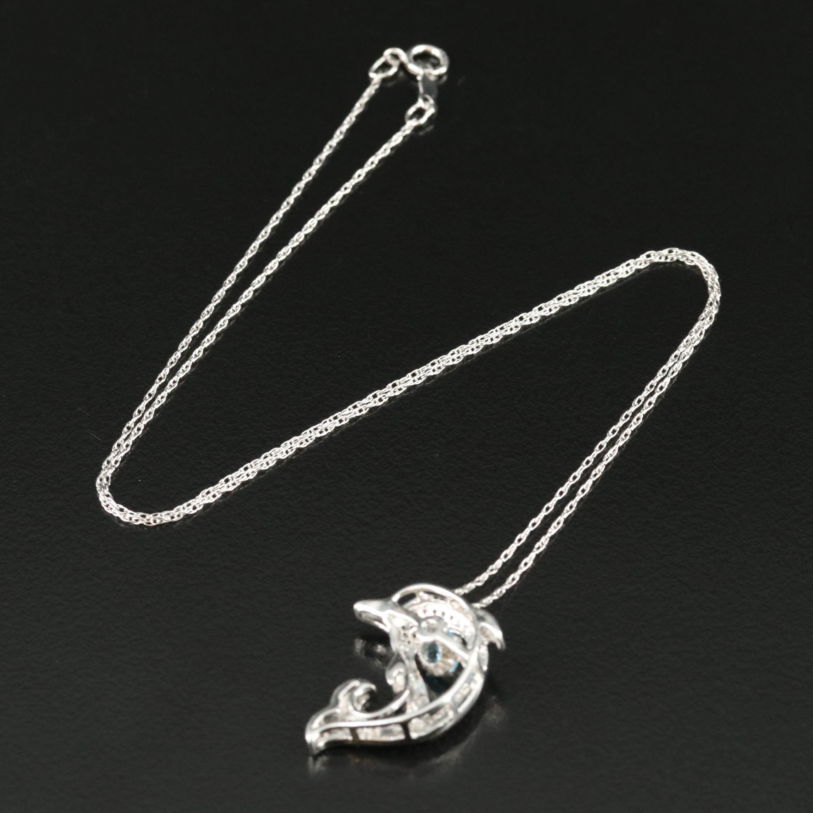 Sterling Sky Blue Topaz Dolphin Trembler Pendant Necklace