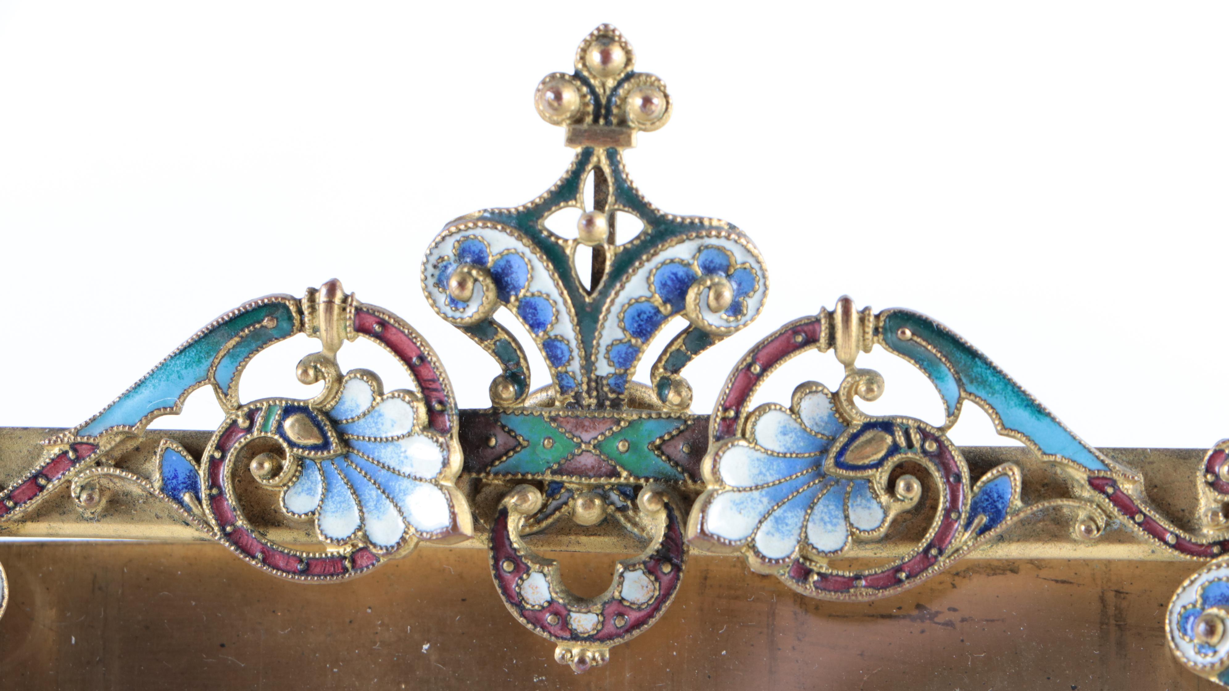 French Brass and Champleve Enamel Picture Frame, Late 19th Century