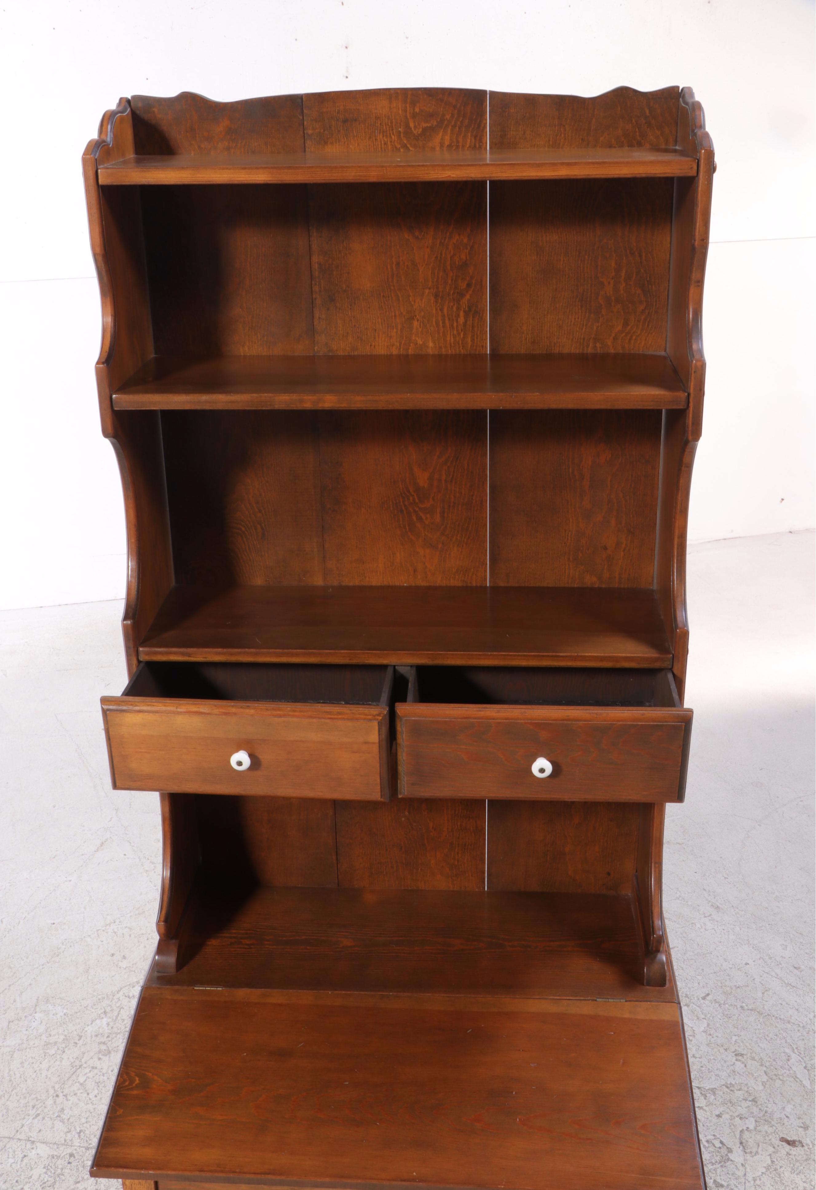 Claude Lemons Jr. Colonial Style Pine and Oak Secretary Bookcase with Side Chair