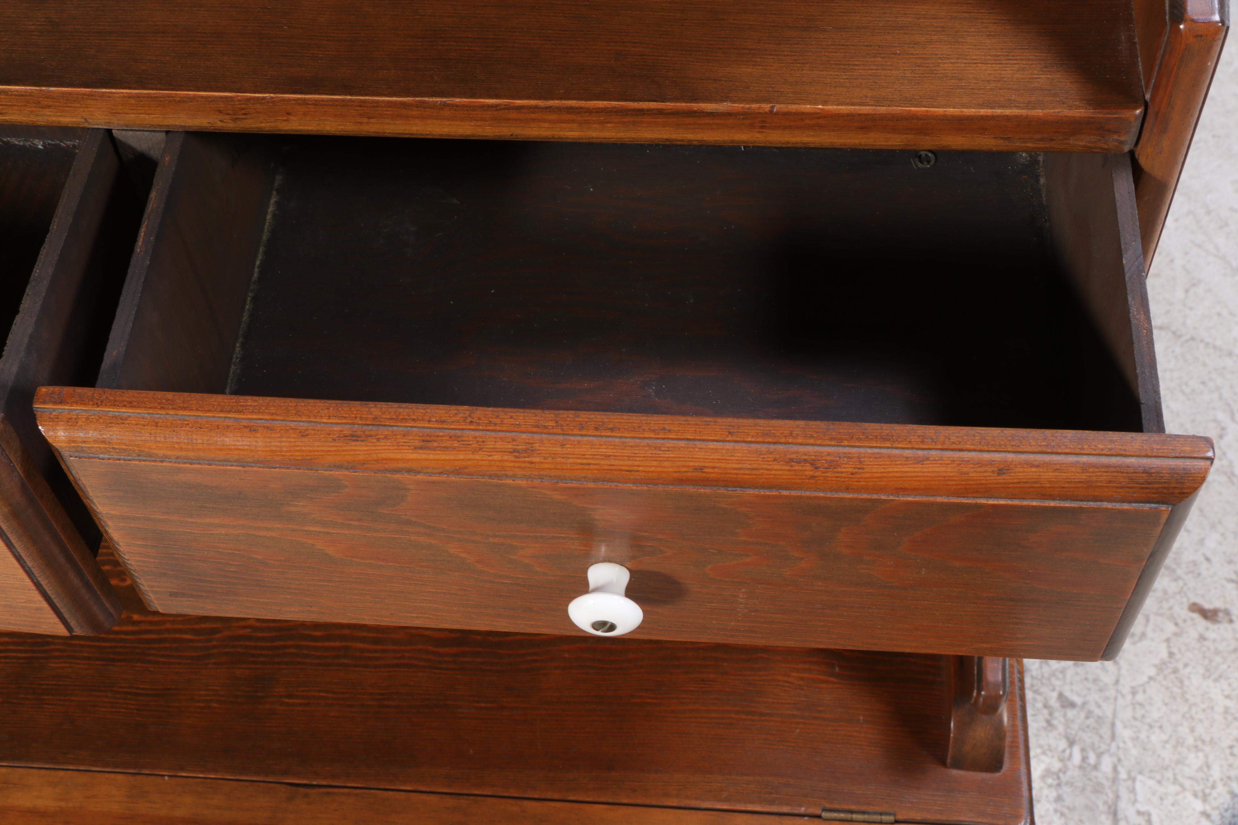 Claude Lemons Jr. Colonial Style Pine and Oak Secretary Bookcase with Side Chair