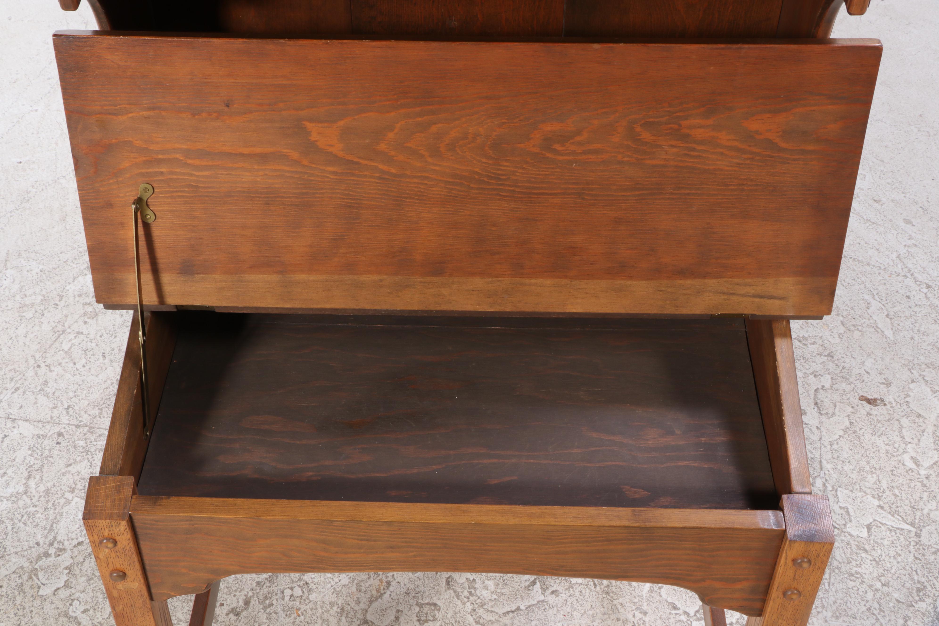 Claude Lemons Jr. Colonial Style Pine and Oak Secretary Bookcase with Side Chair