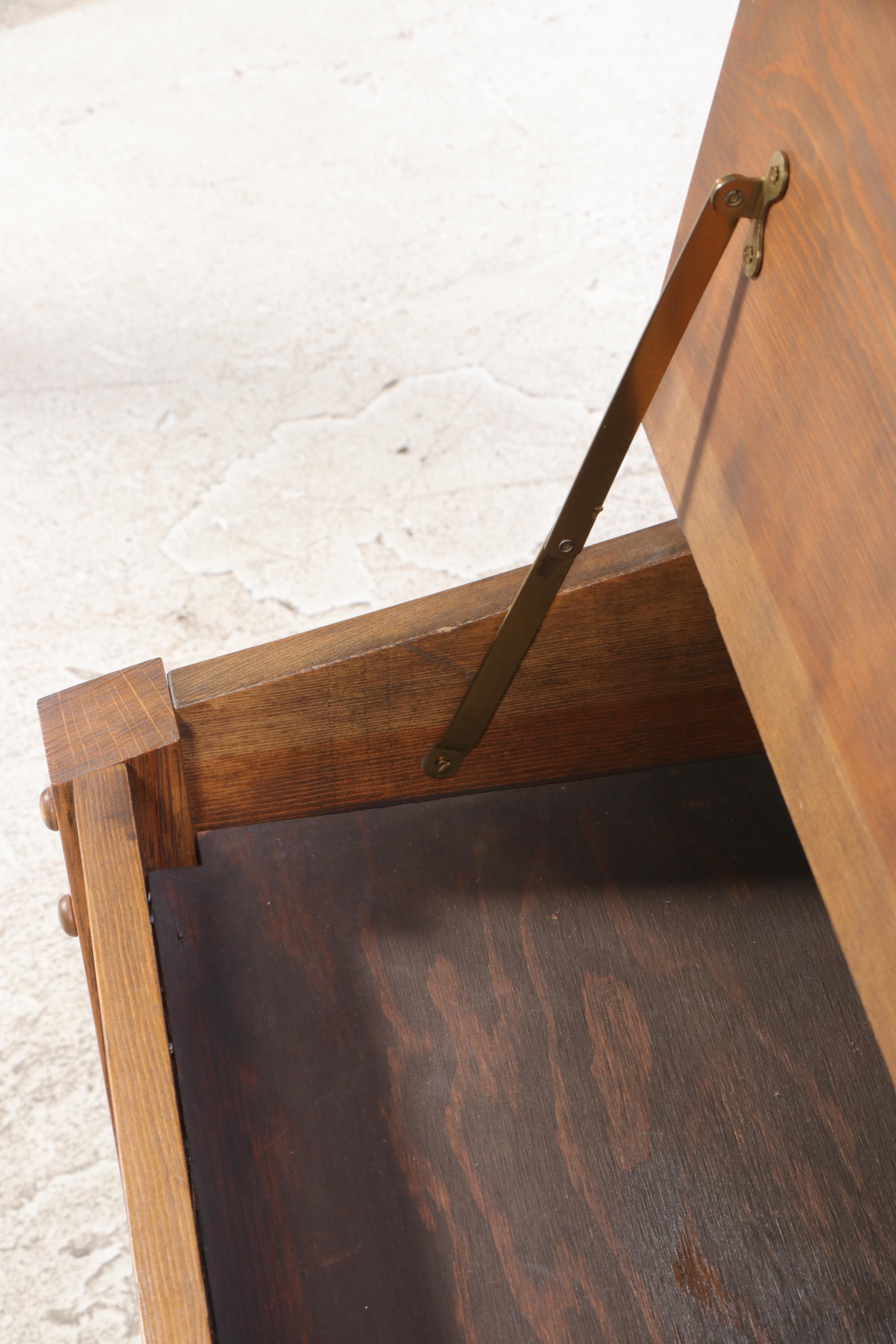 Claude Lemons Jr. Colonial Style Pine and Oak Secretary Bookcase with Side Chair