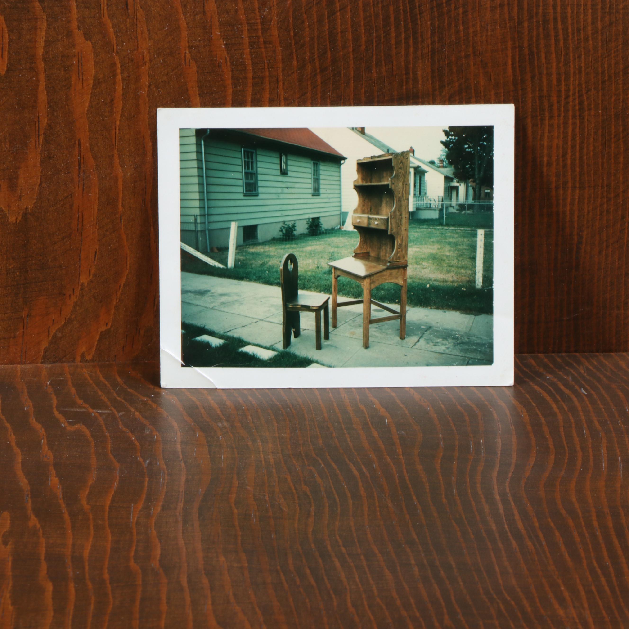 Claude Lemons Jr. Colonial Style Pine and Oak Secretary Bookcase with Side Chair
