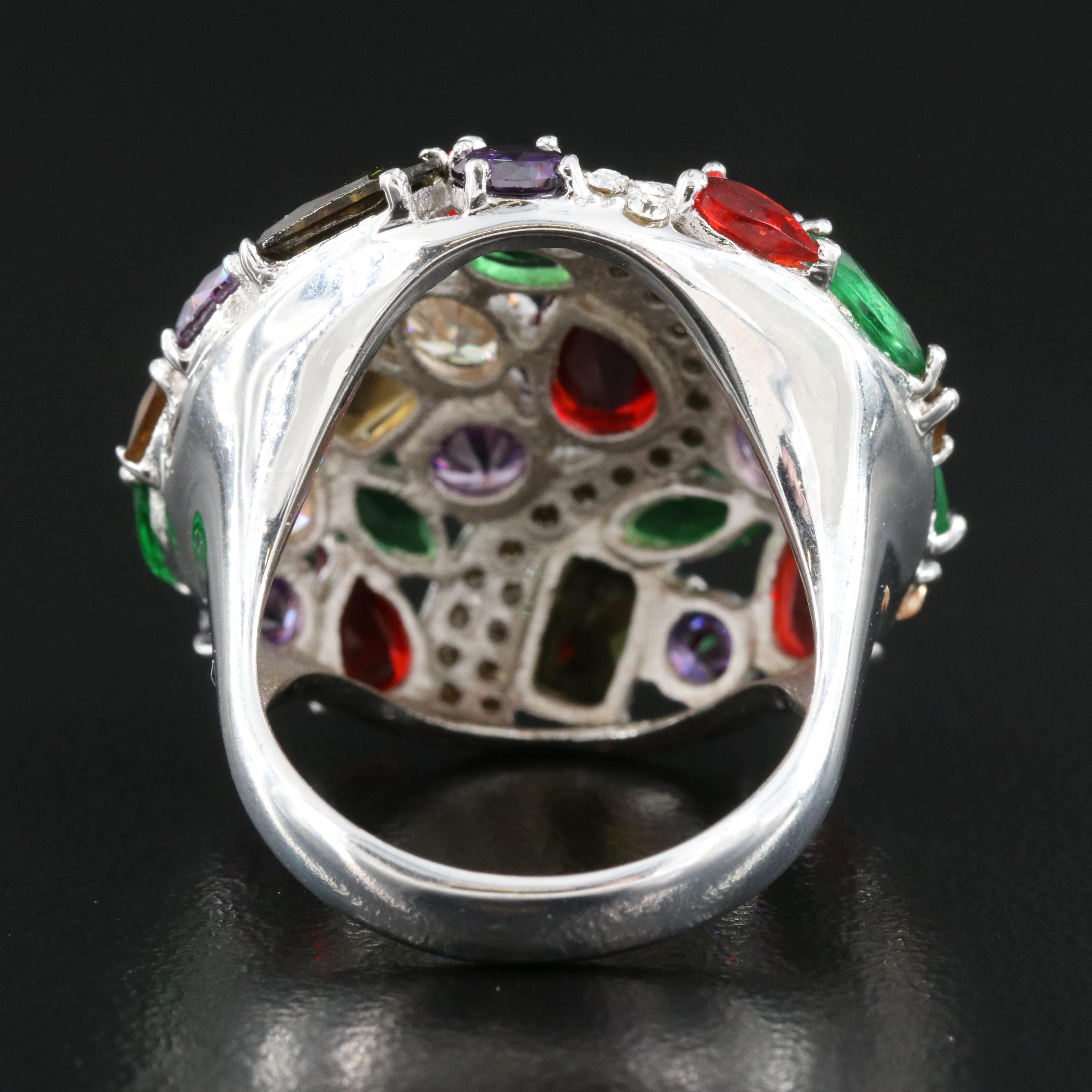 Sterling Cubic Zirconia, Rhinestone and Glass Bombé Ring
