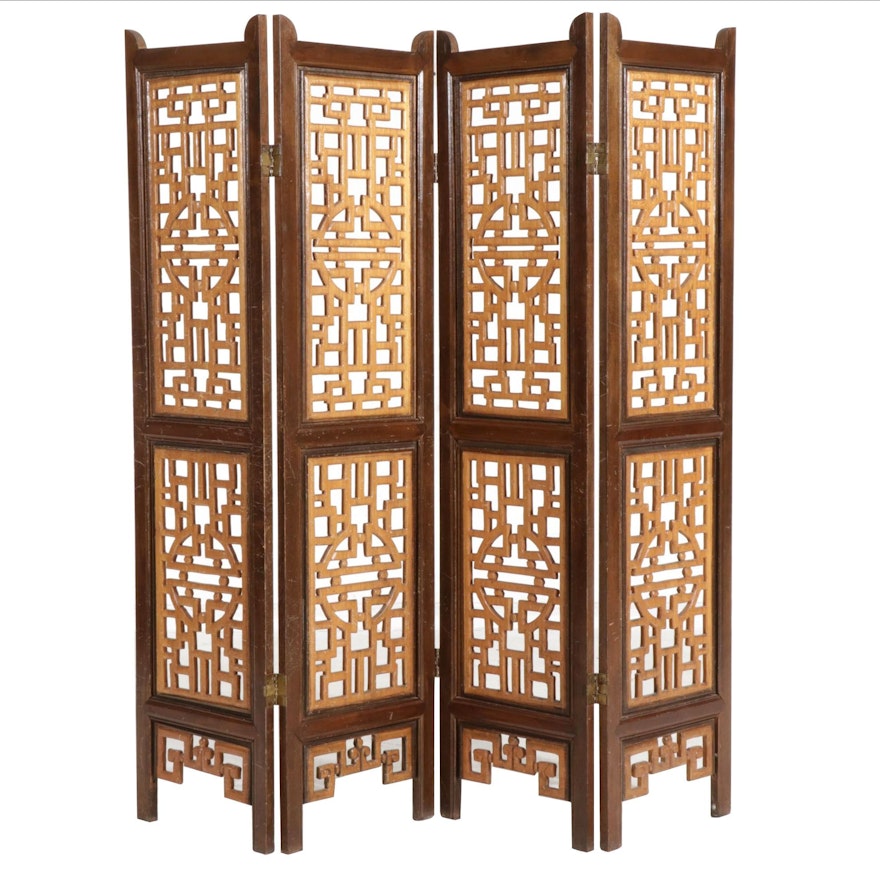 Chinoiserie Four-Panel Trellis Folding Screen